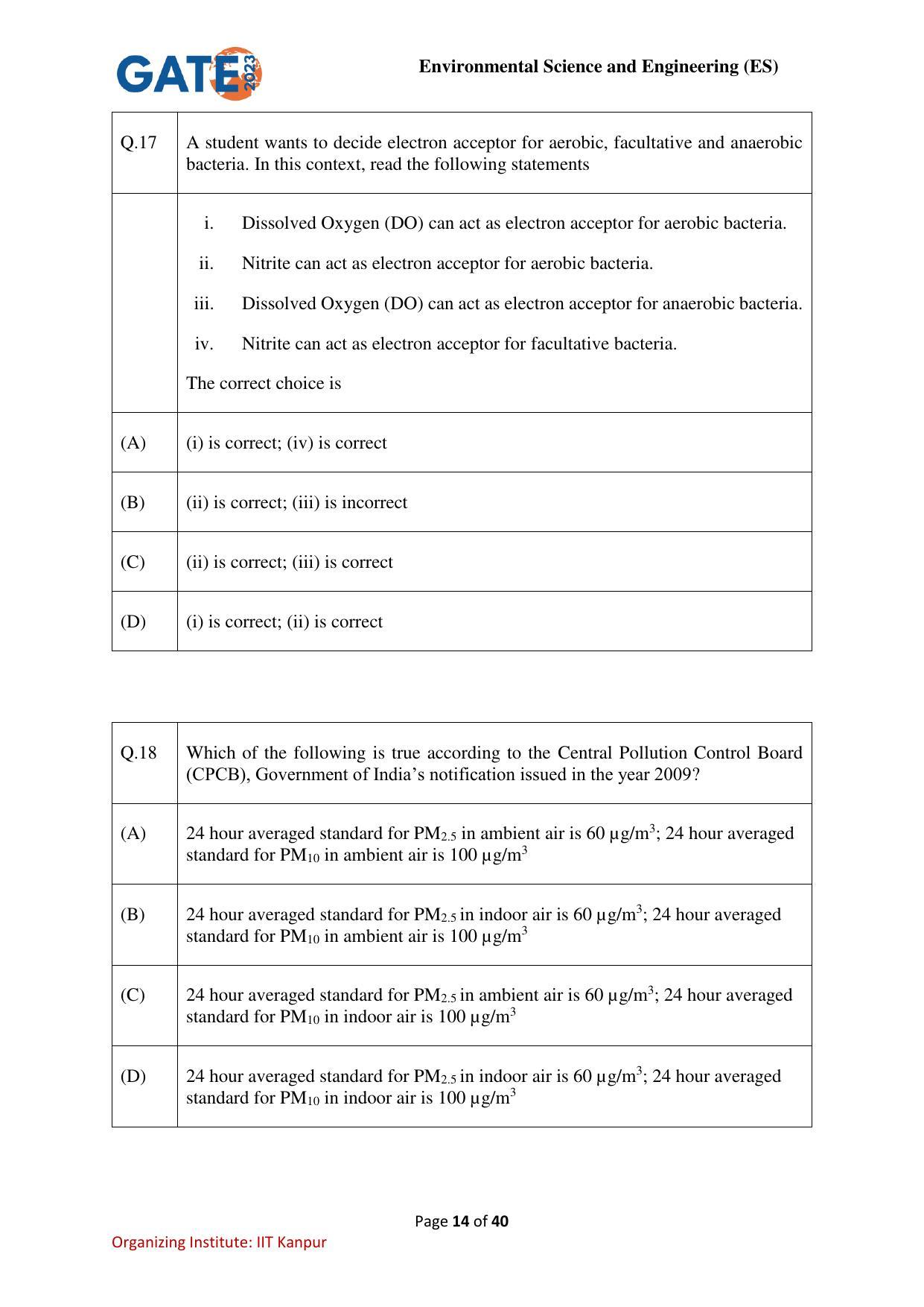 GATE 2023 Environmental Science & Engineering (ES) Question Paper - Page 14