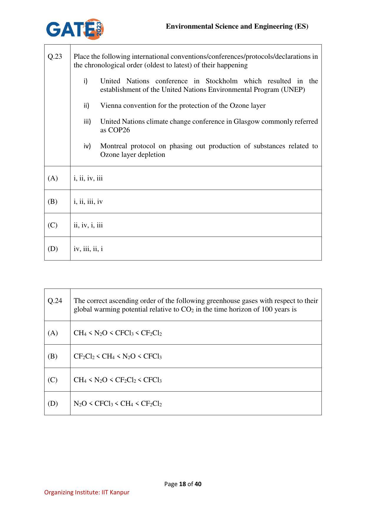 GATE 2023 Environmental Science & Engineering (ES) Question Paper - Page 18