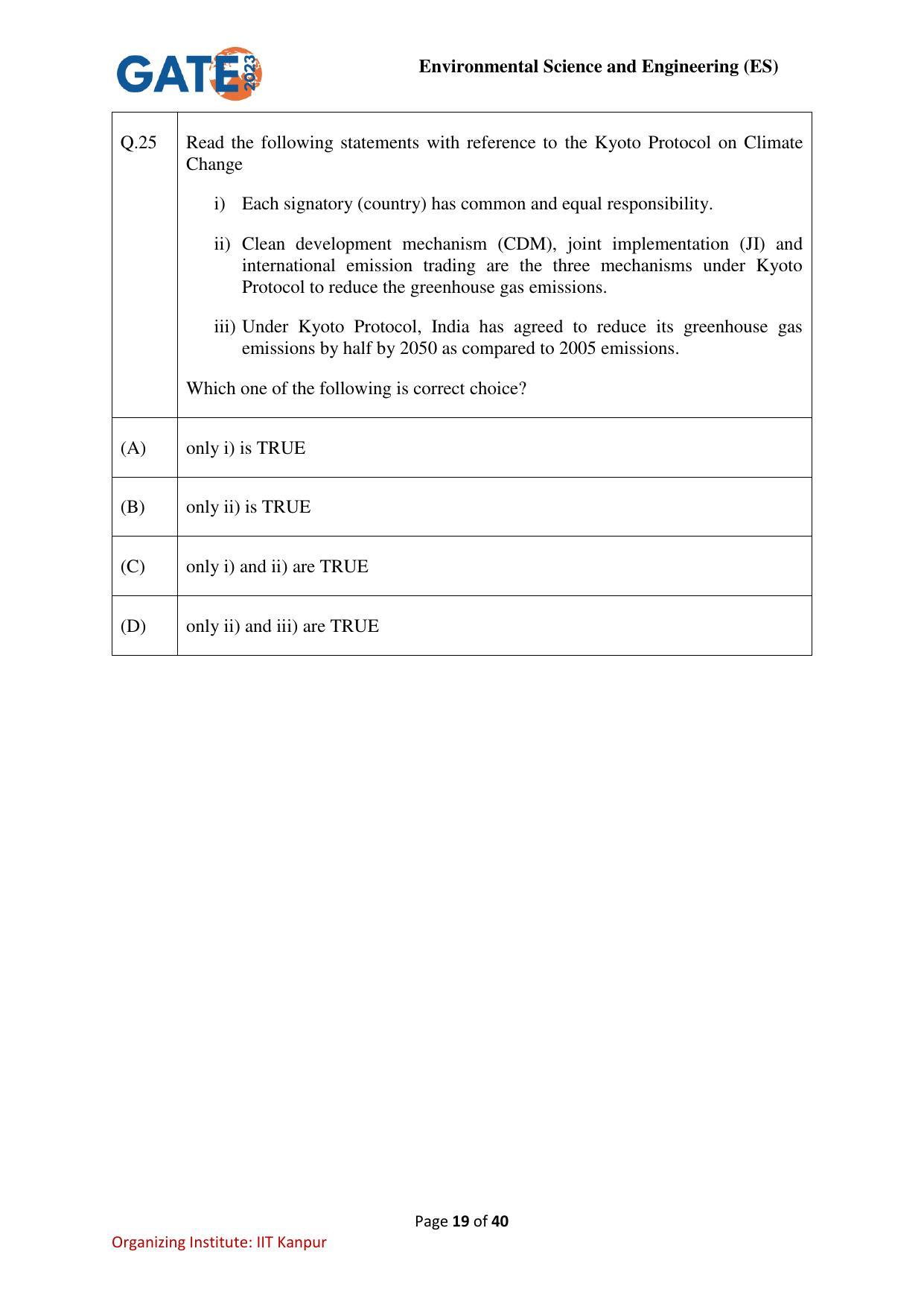 GATE 2023 Environmental Science & Engineering (ES) Question Paper - Page 19