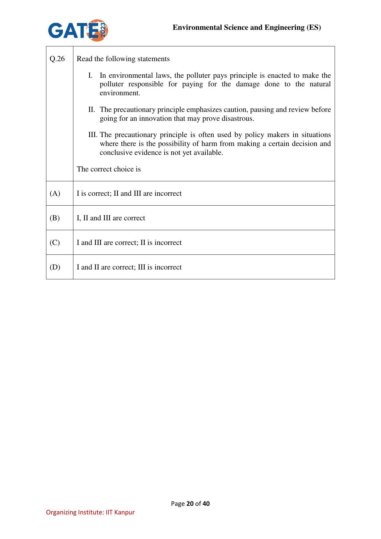 GATE 2023 Environmental Science & Engineering (ES) Question Paper - Page 20