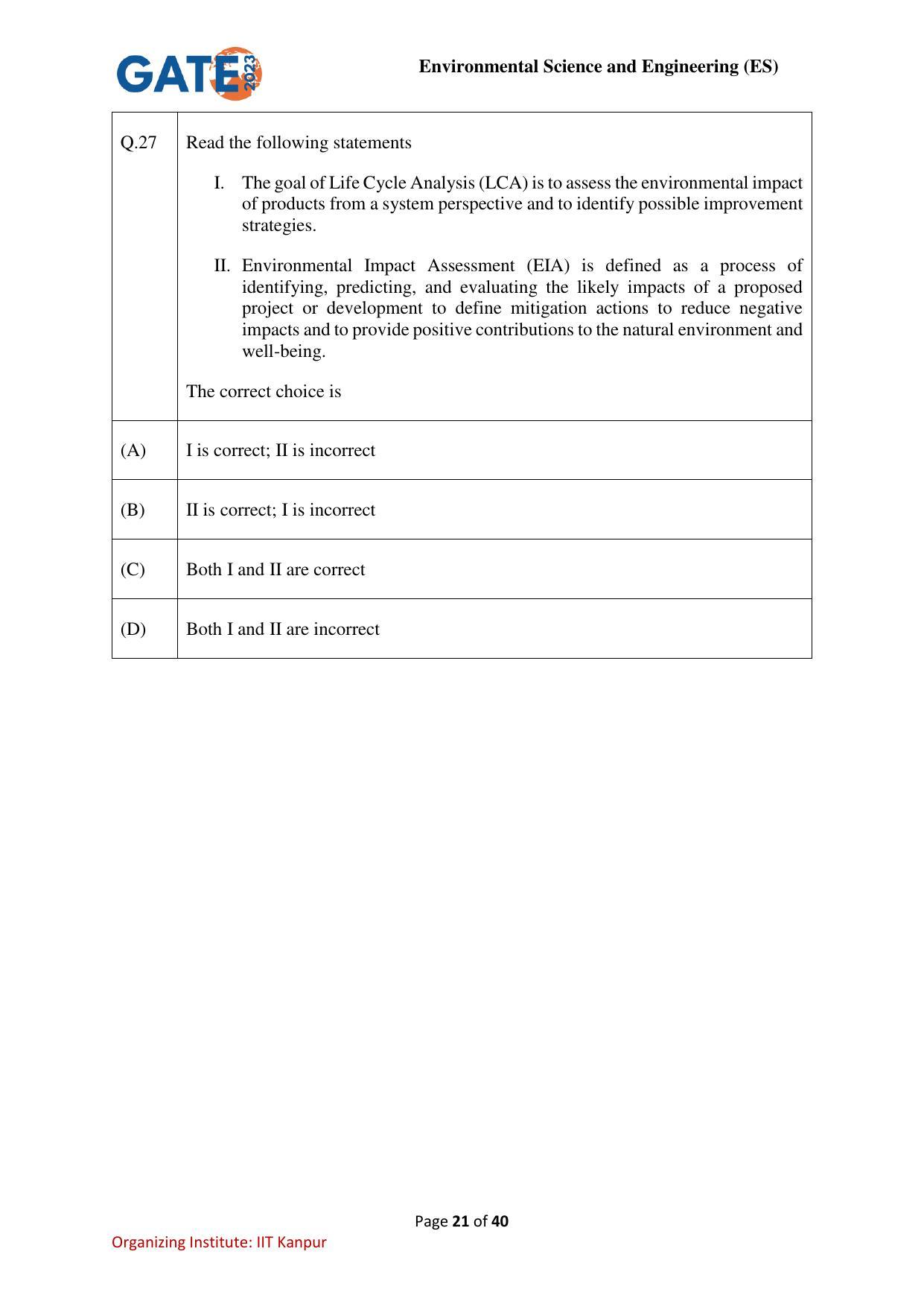 GATE 2023 Environmental Science & Engineering (ES) Question Paper - Page 21
