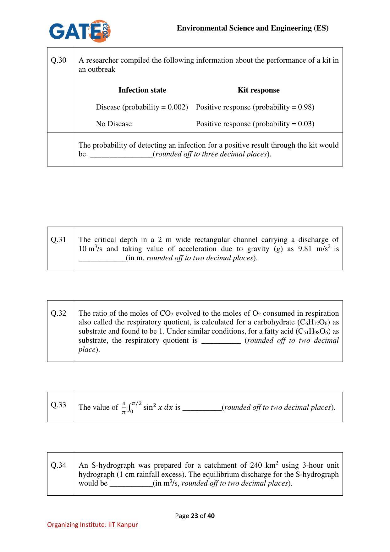 GATE 2023 Environmental Science & Engineering (ES) Question Paper - Page 23