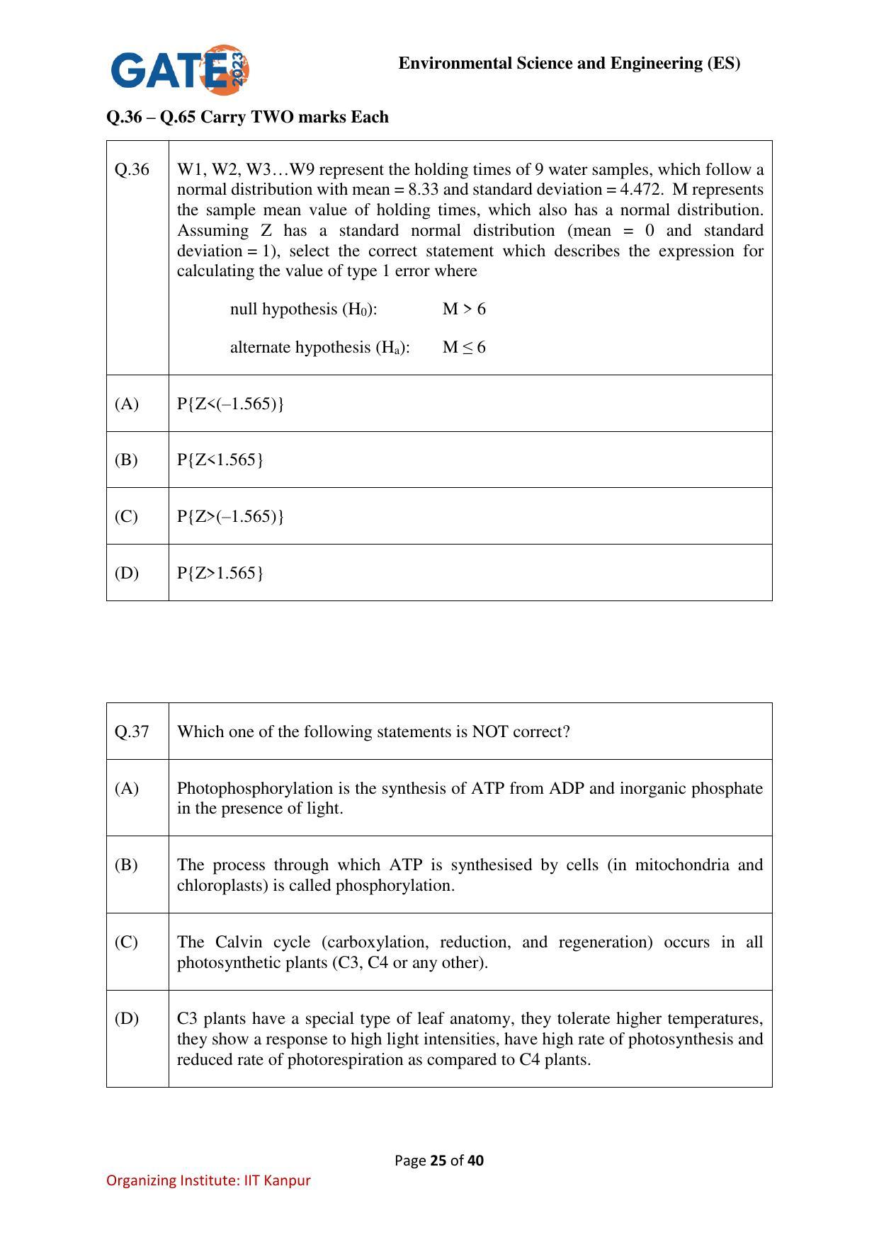 GATE 2023 Environmental Science & Engineering (ES) Question Paper - Page 25