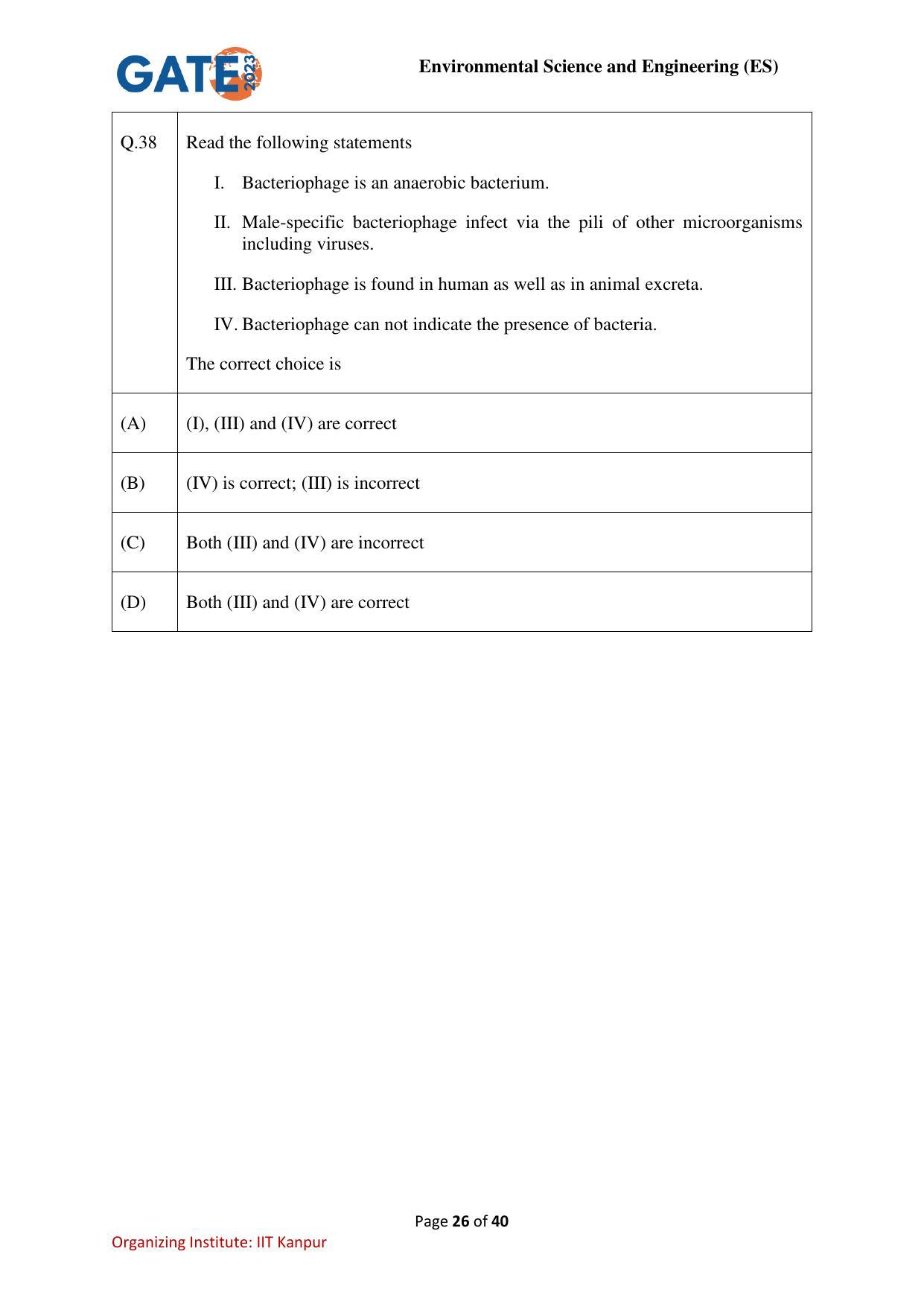 GATE 2023 Environmental Science & Engineering (ES) Question Paper - Page 26