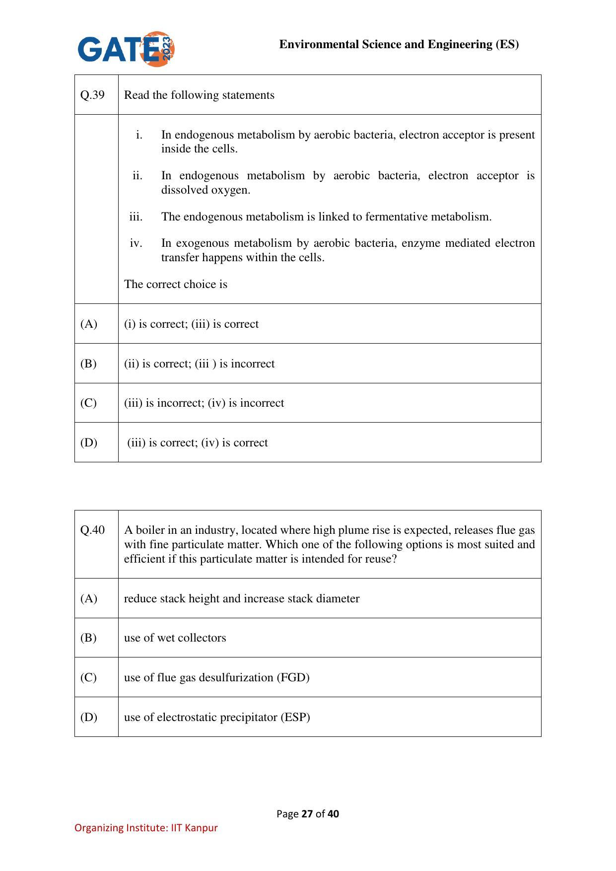GATE 2023 Environmental Science & Engineering (ES) Question Paper - Page 27