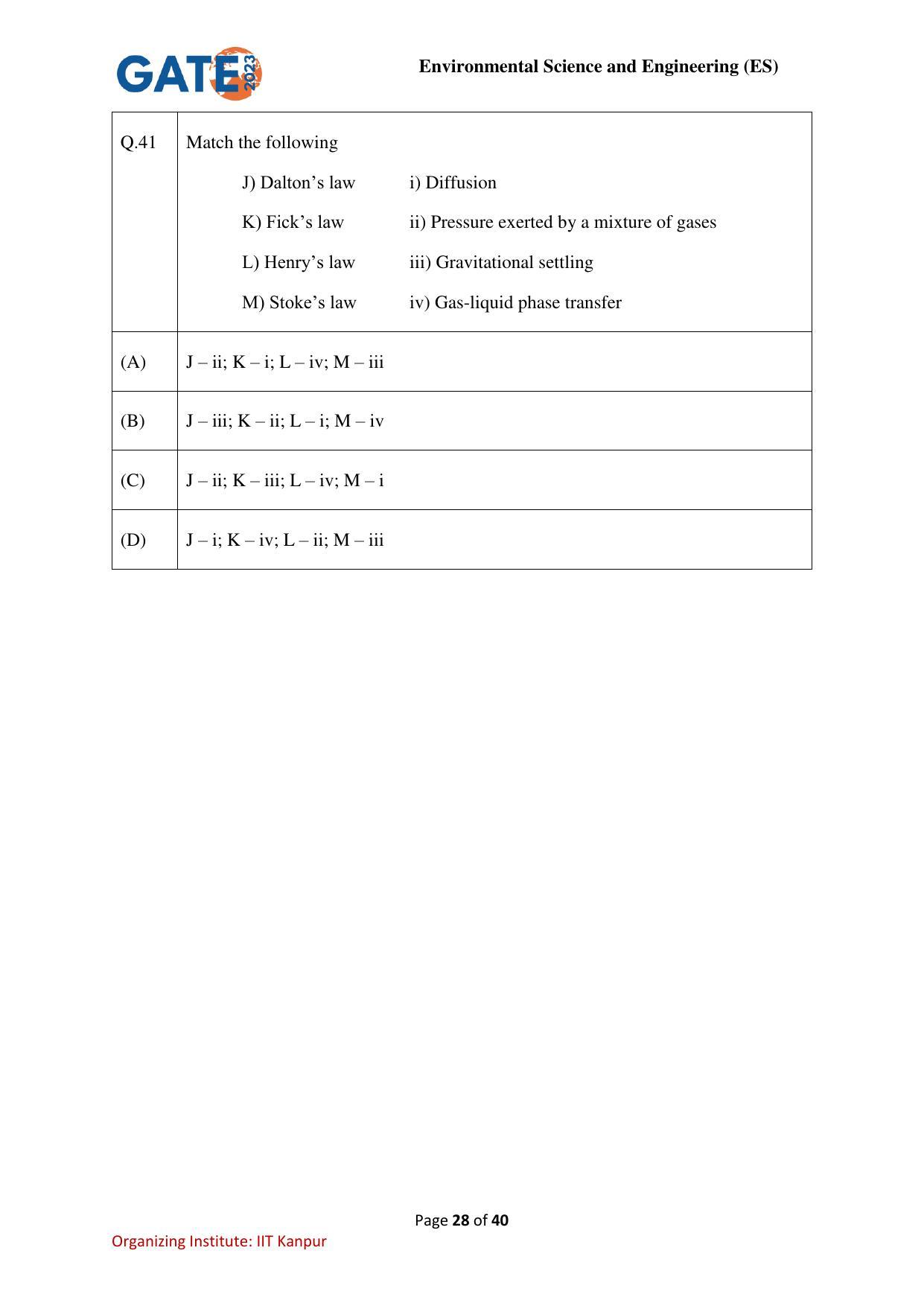 GATE 2023 Environmental Science & Engineering (ES) Question Paper - Page 28