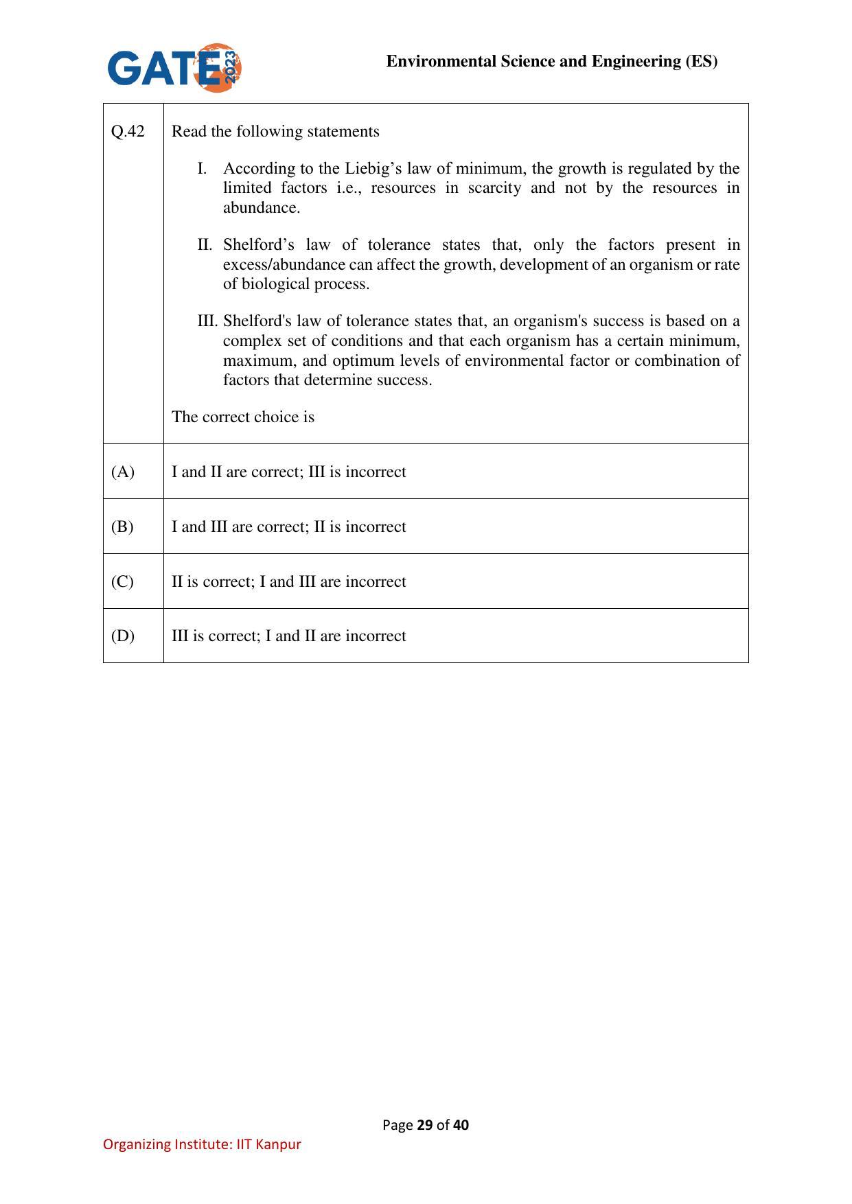 GATE 2023 Environmental Science & Engineering (ES) Question Paper - Page 29