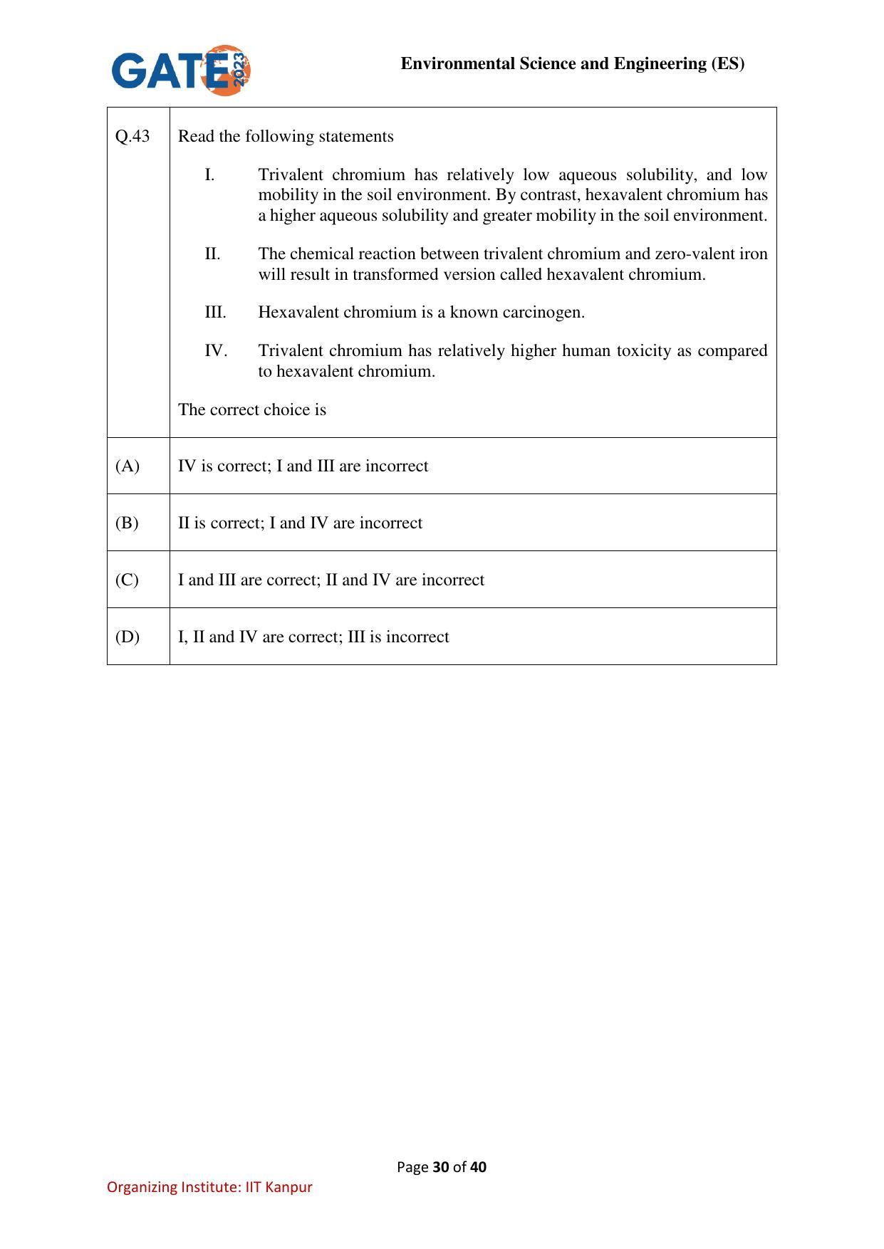 GATE 2023 Environmental Science & Engineering (ES) Question Paper - Page 30