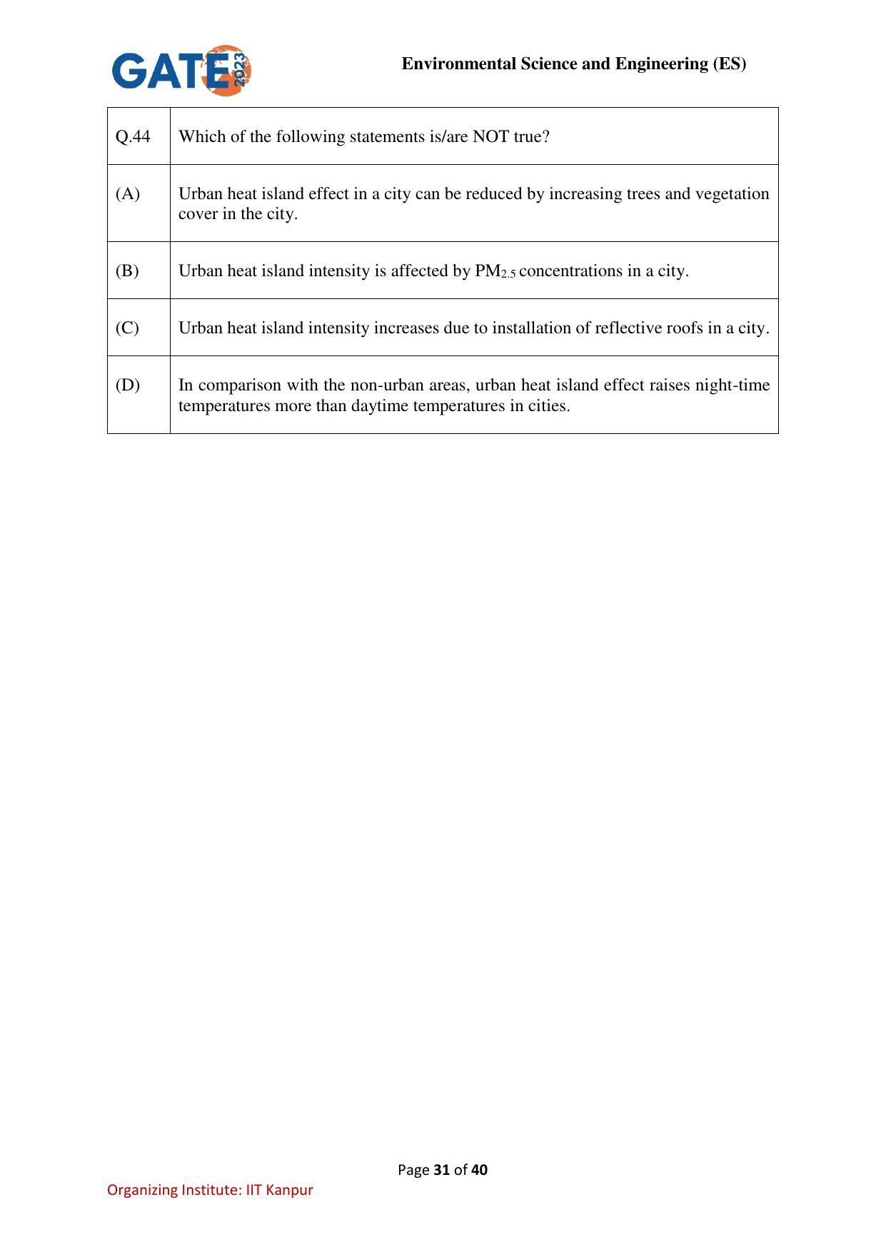 GATE 2023 Environmental Science & Engineering (ES) Question Paper - Page 31