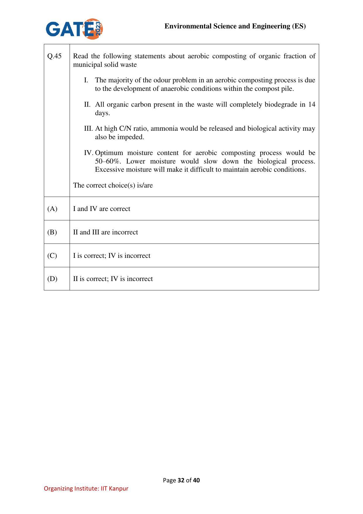 GATE 2023 Environmental Science & Engineering (ES) Question Paper - Page 32