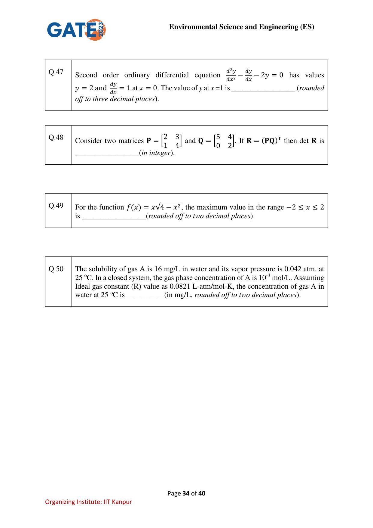 GATE 2023 Environmental Science & Engineering (ES) Question Paper - Page 34