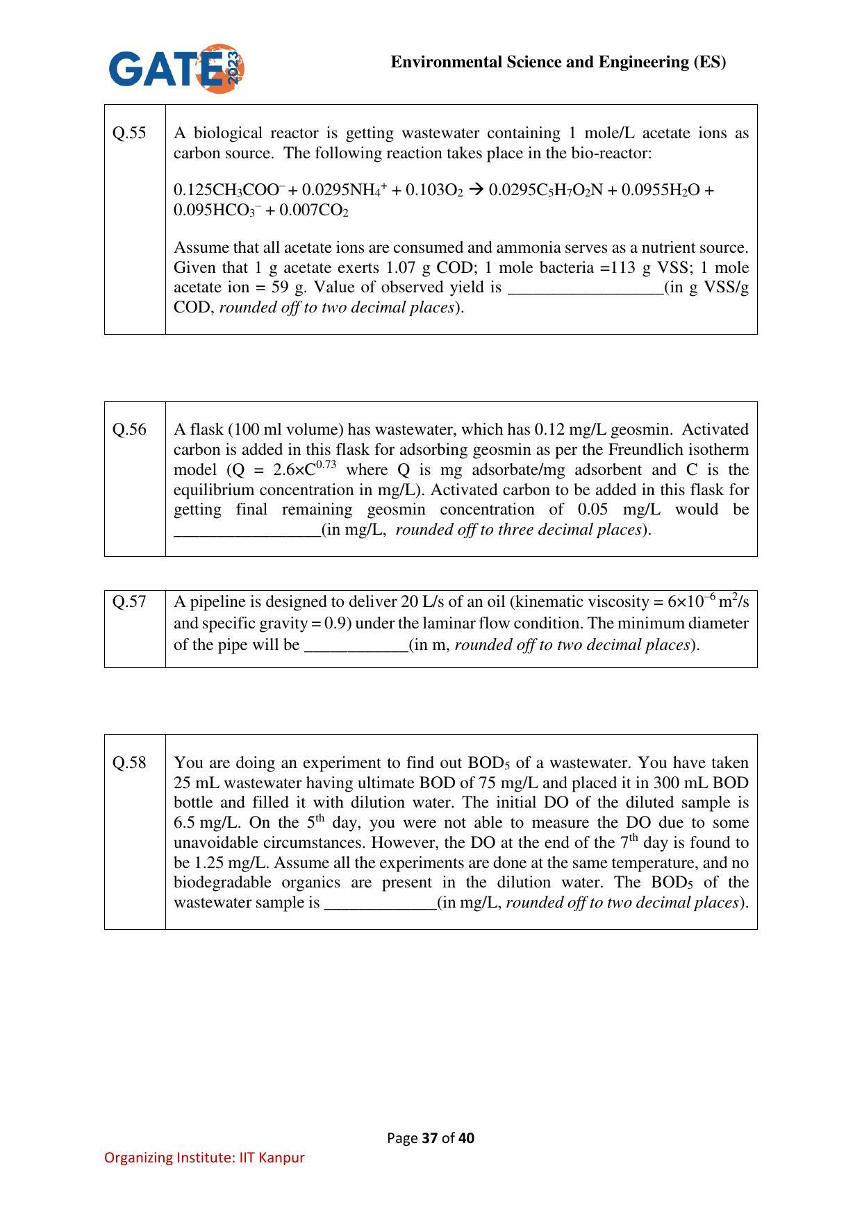 GATE 2023 Environmental Science & Engineering (ES) Question Paper - Page 37