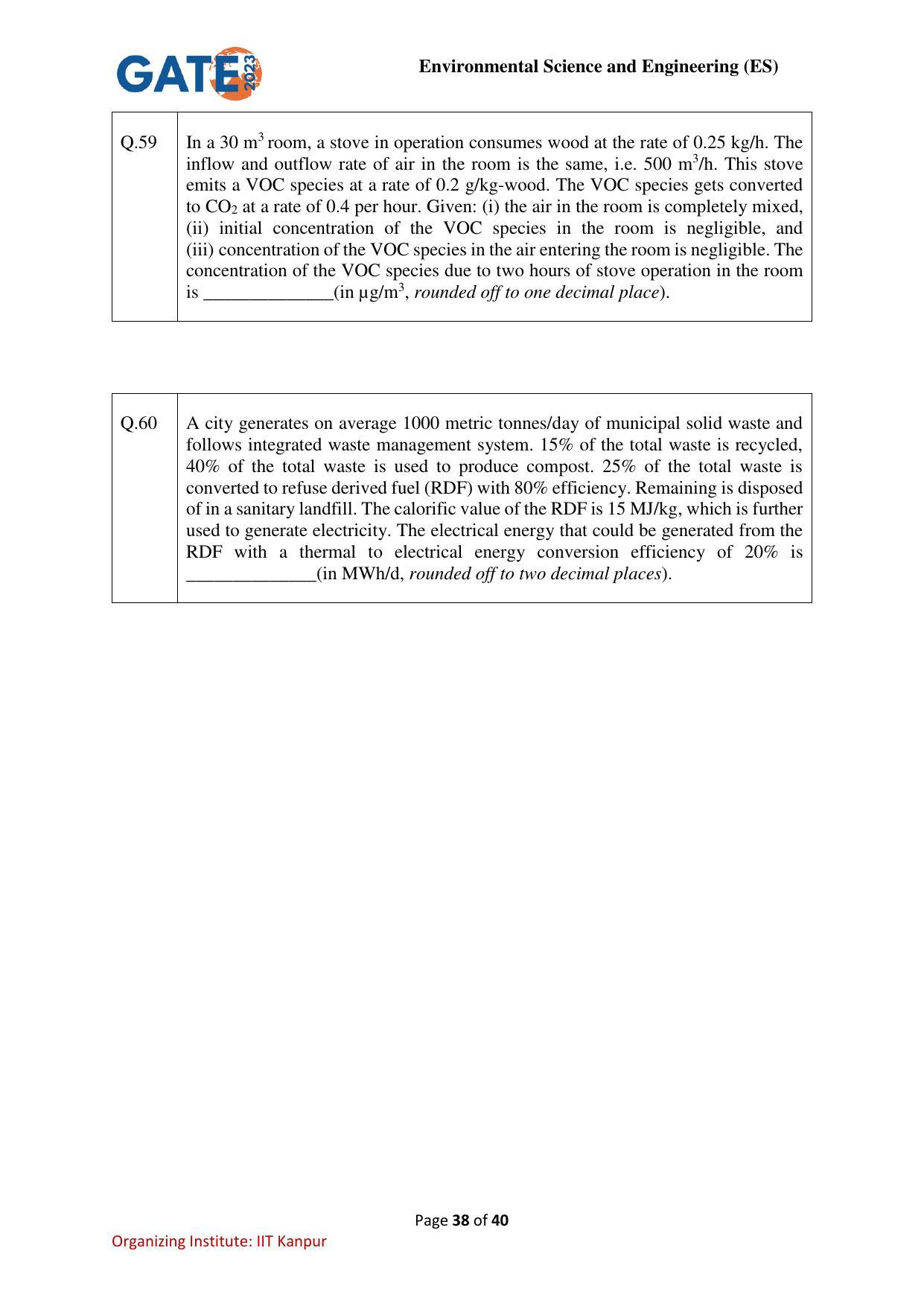 GATE 2023 Environmental Science & Engineering (ES) Question Paper - Page 38