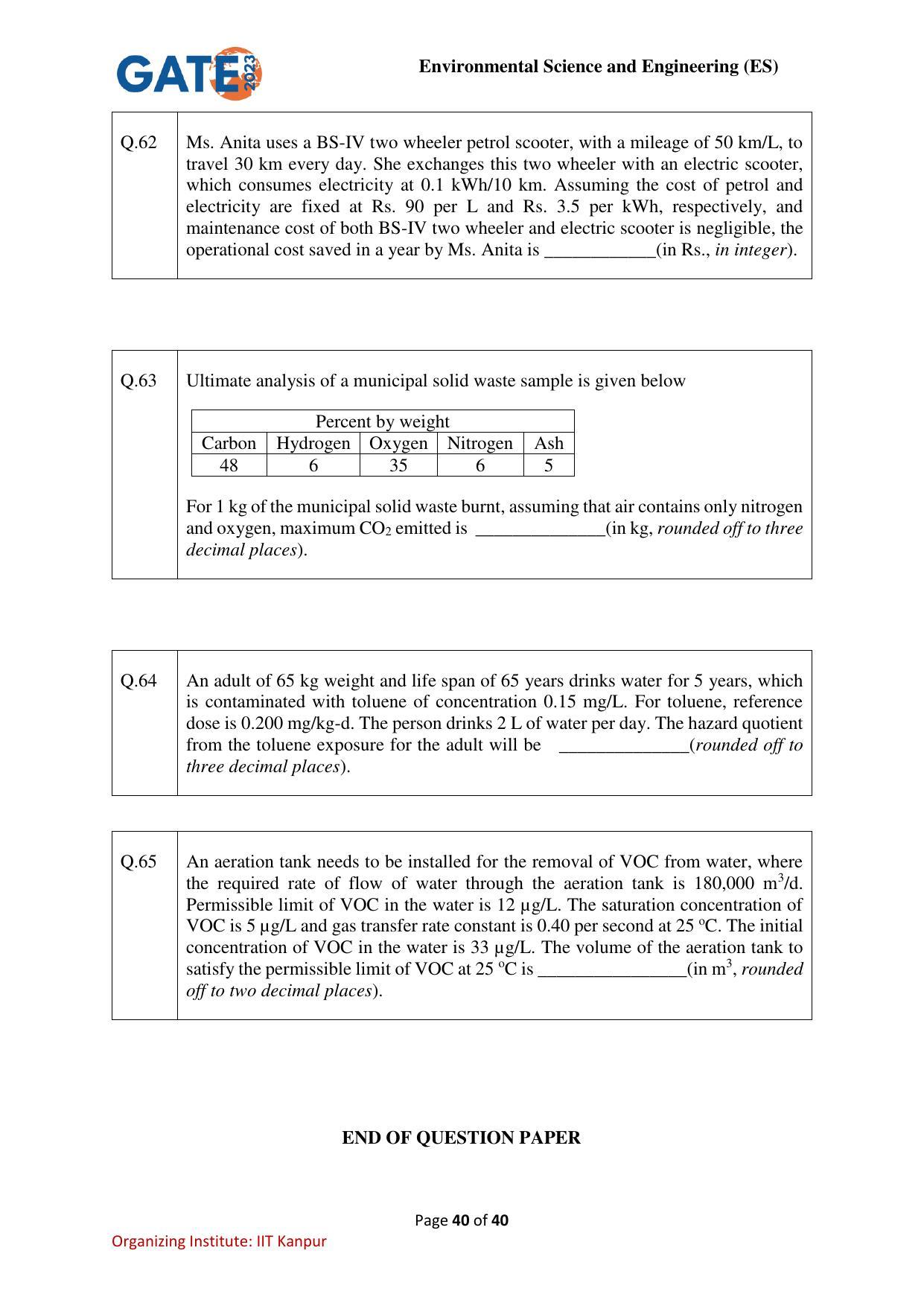 GATE 2023 Environmental Science & Engineering (ES) Question Paper - Page 40