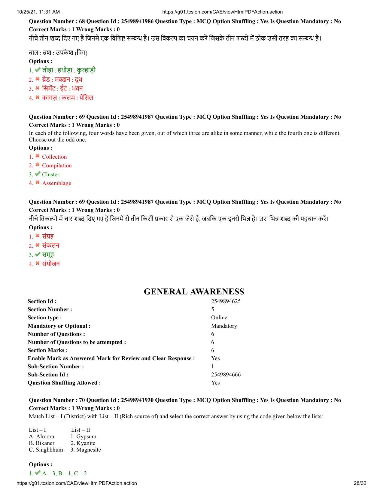 MP CPCT 16 October 2021 Question Paper English Shift 2 - Page 28