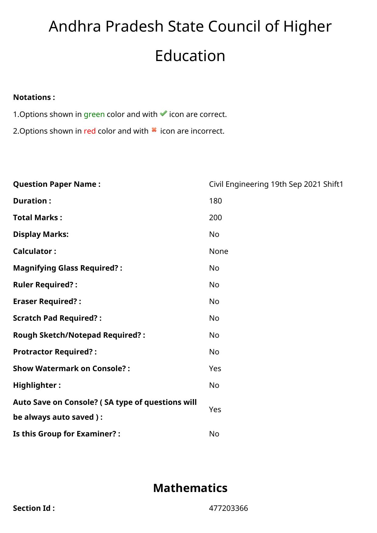 AP ECET 2021 - Civil Engineering Question Paper With Preliminary Keys Shift1 - Page 1