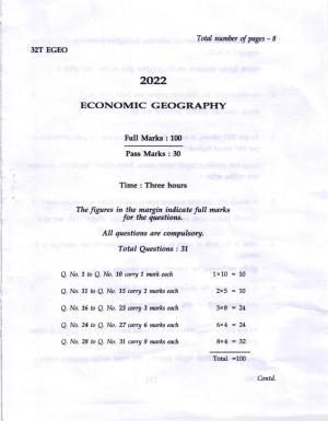 AHSEC Class 12 Economic Geography Question Papers 2022