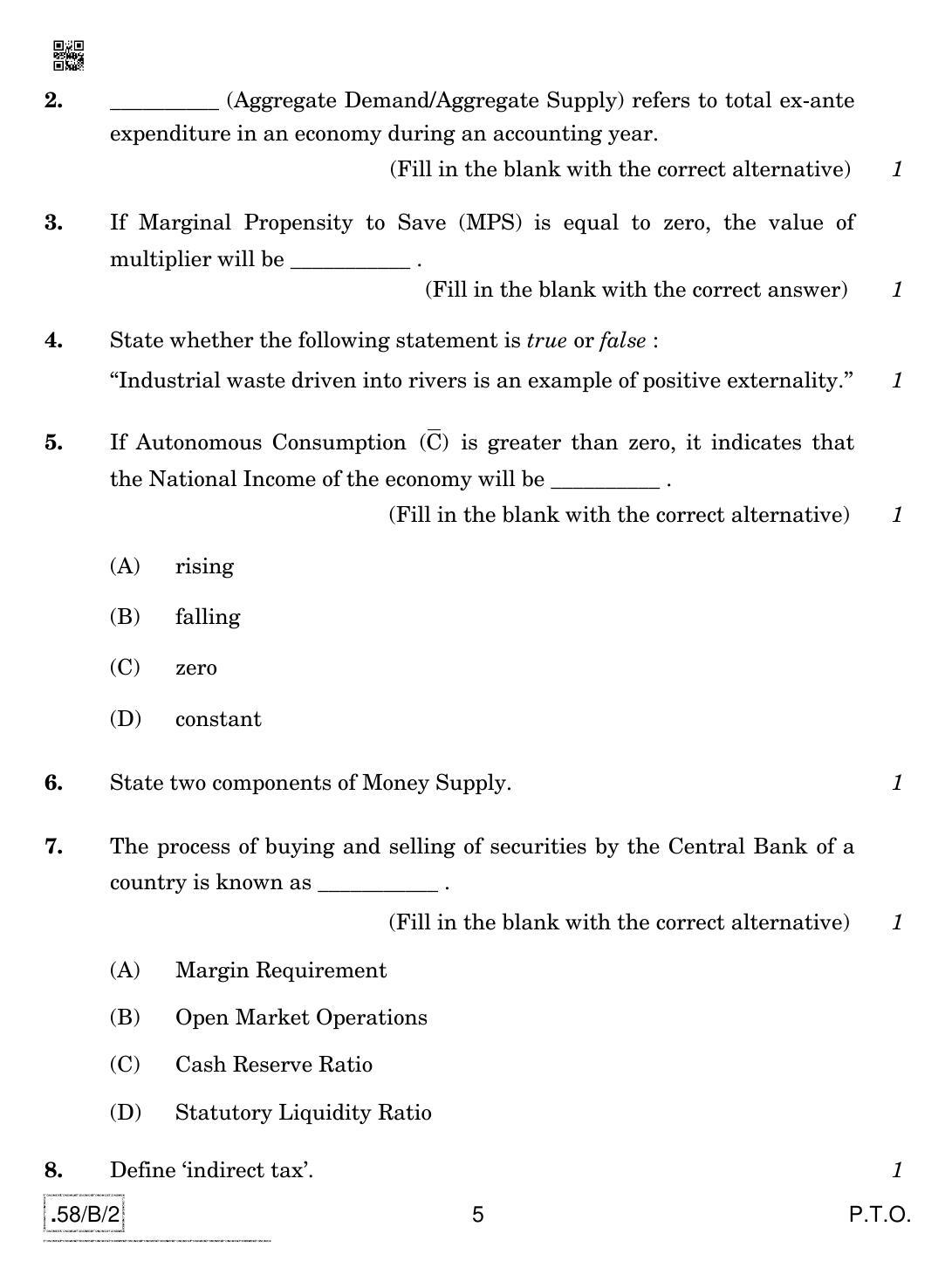 CBSE Class 12 58-C-2 - Economics 2020 Compartment Question Paper - Page 5
