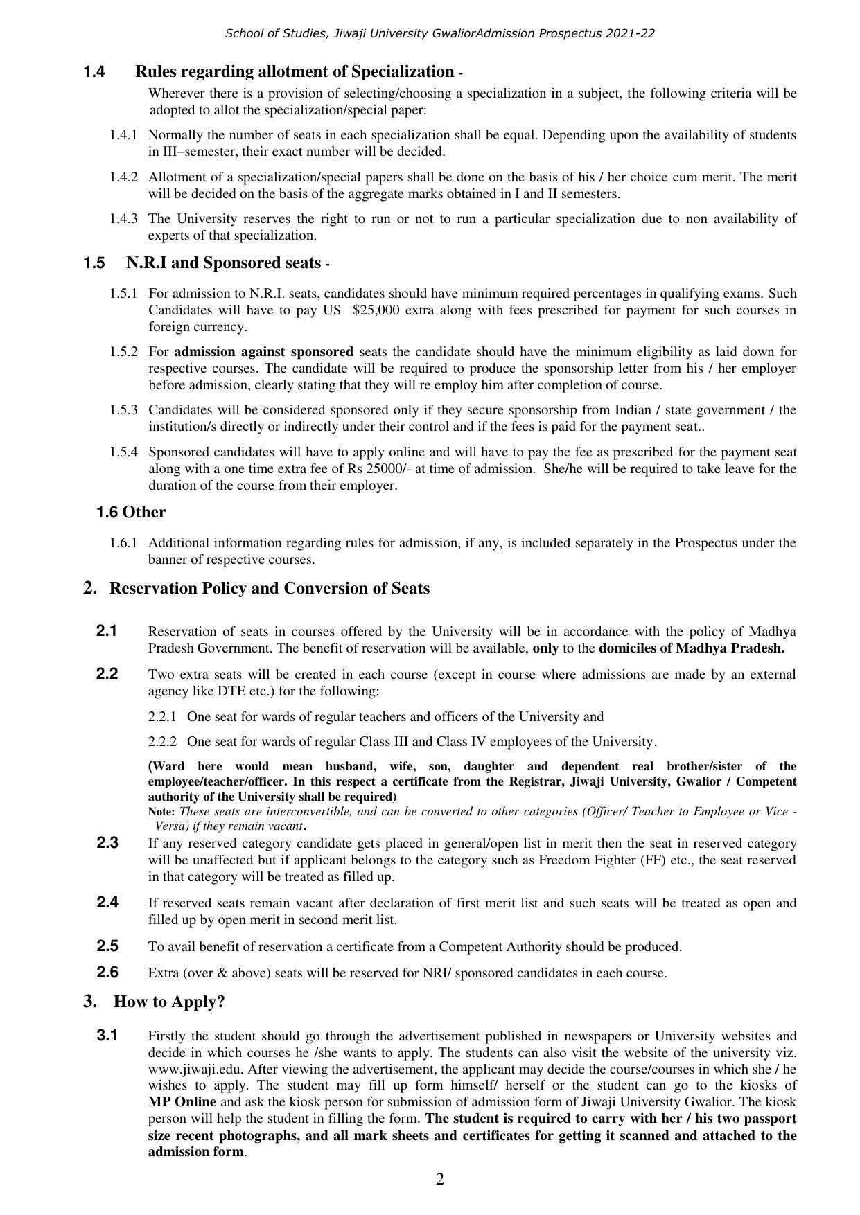 Jiwaji University, Gwalior UG/PG Admission 2021-22 - Page 2