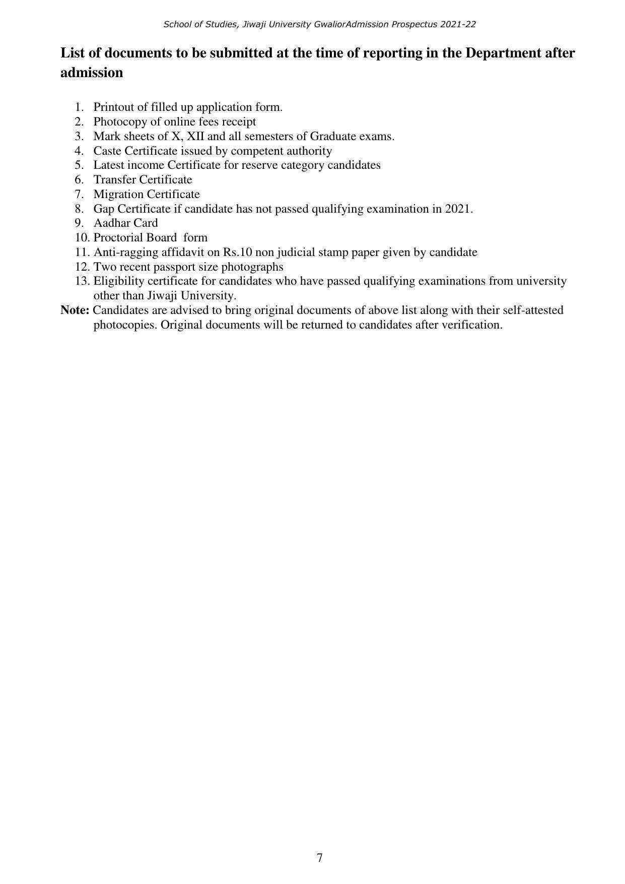Jiwaji University, Gwalior UG/PG Admission 2021-22 - Page 7
