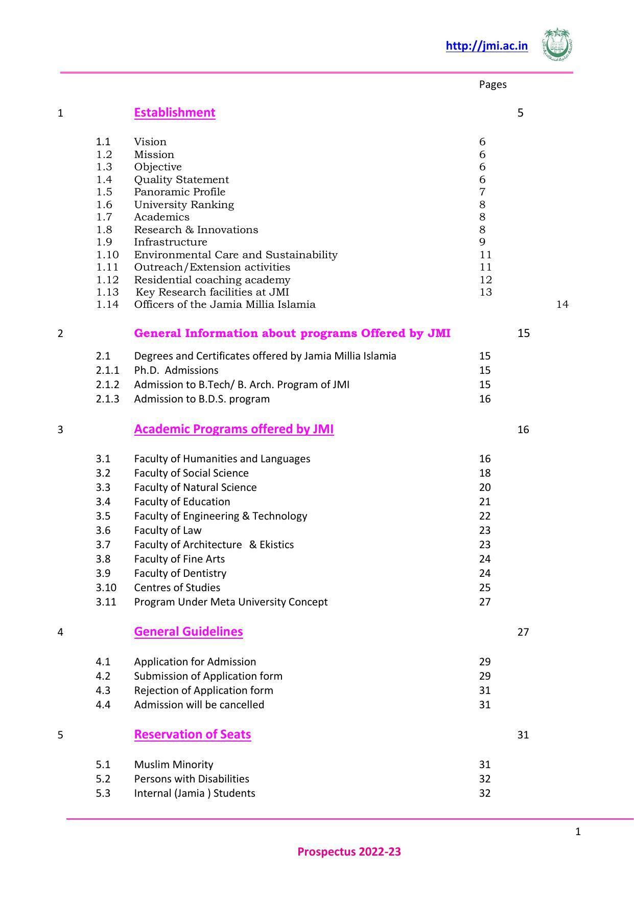 Jamia Millia Islamia University, Delhi -2022-23 (Prospectus) - Page 2