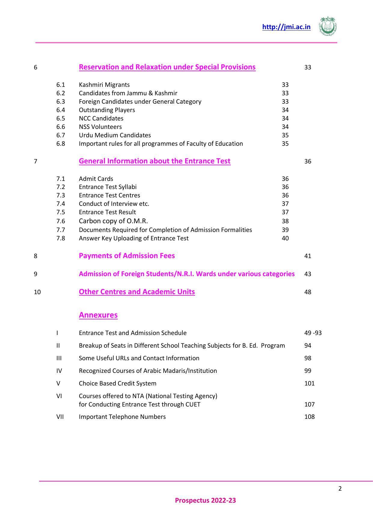 Jamia Millia Islamia University, Delhi -2022-23 (Prospectus) - Page 3