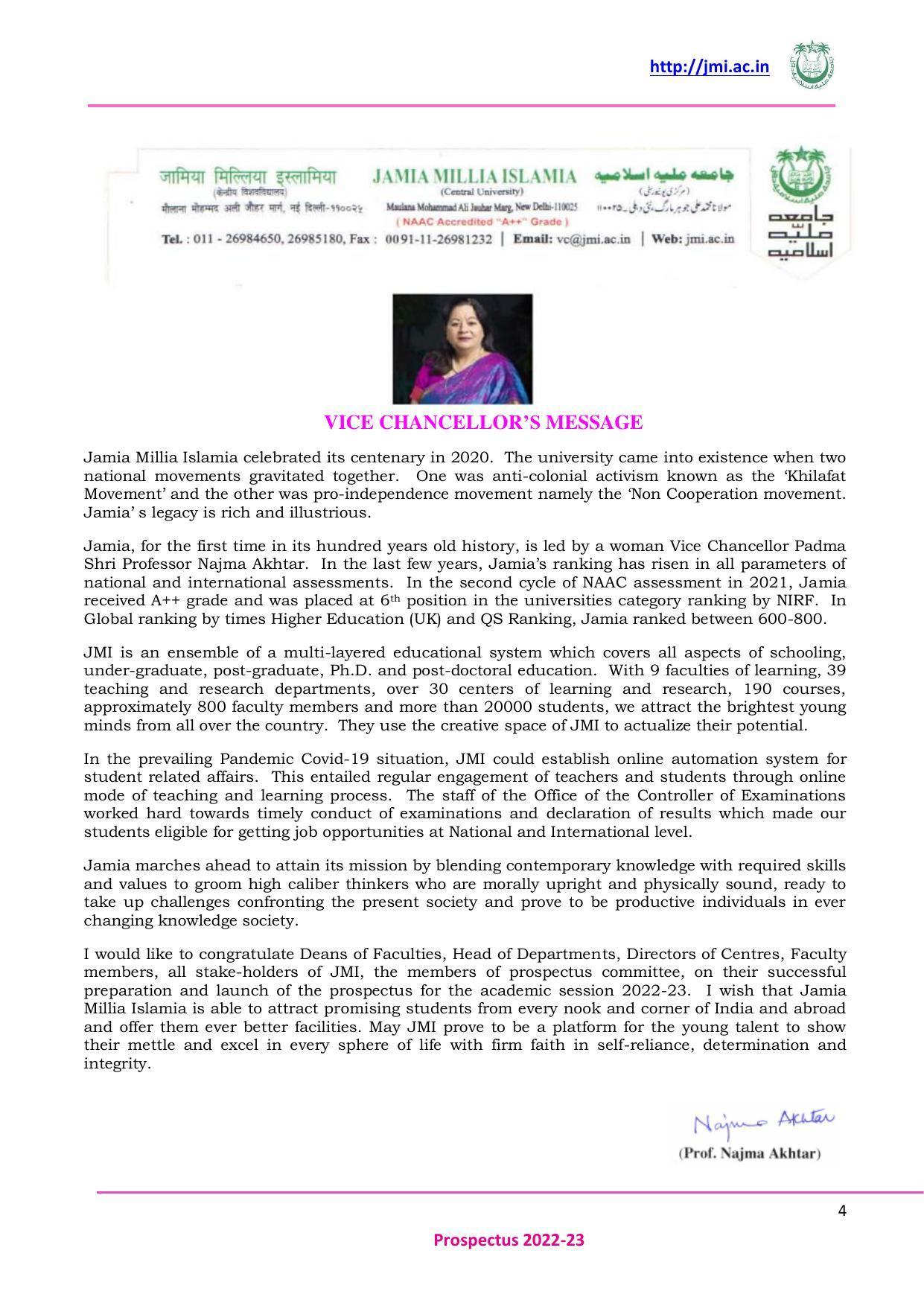 Jamia Millia Islamia University, Delhi -2022-23 (Prospectus) - Page 5