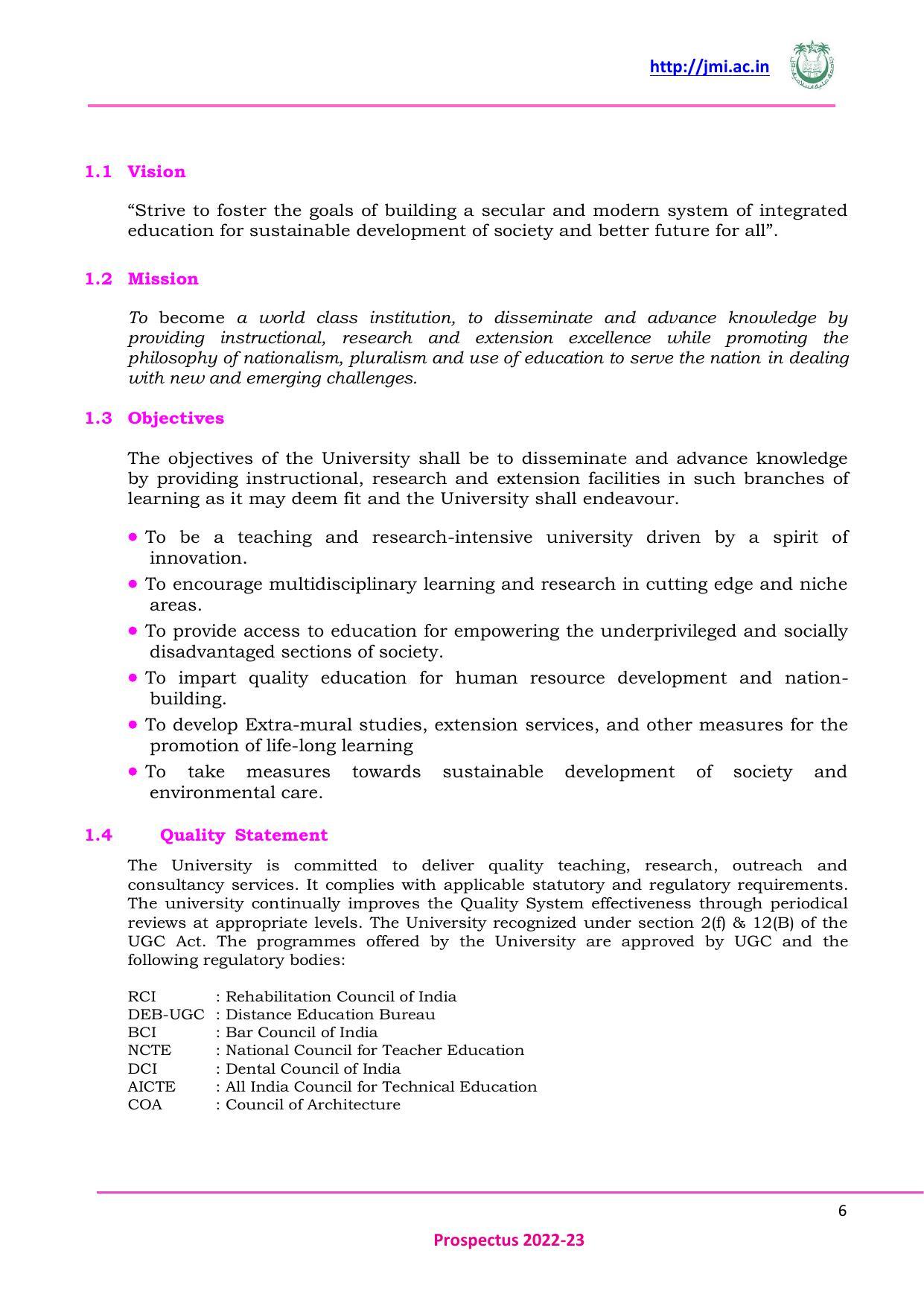 Jamia Millia Islamia University, Delhi -2022-23 (Prospectus) - Page 7