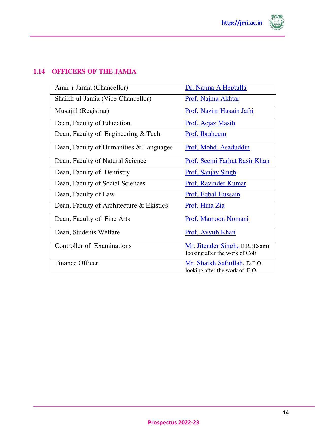 Jamia Millia Islamia University, Delhi -2022-23 (Prospectus) - Page 15