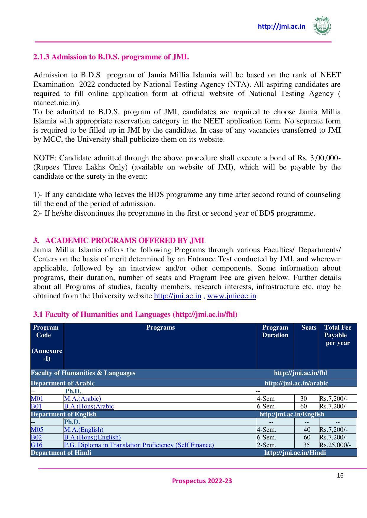 Jamia Millia Islamia University, Delhi -2022-23 (Prospectus) - Page 17