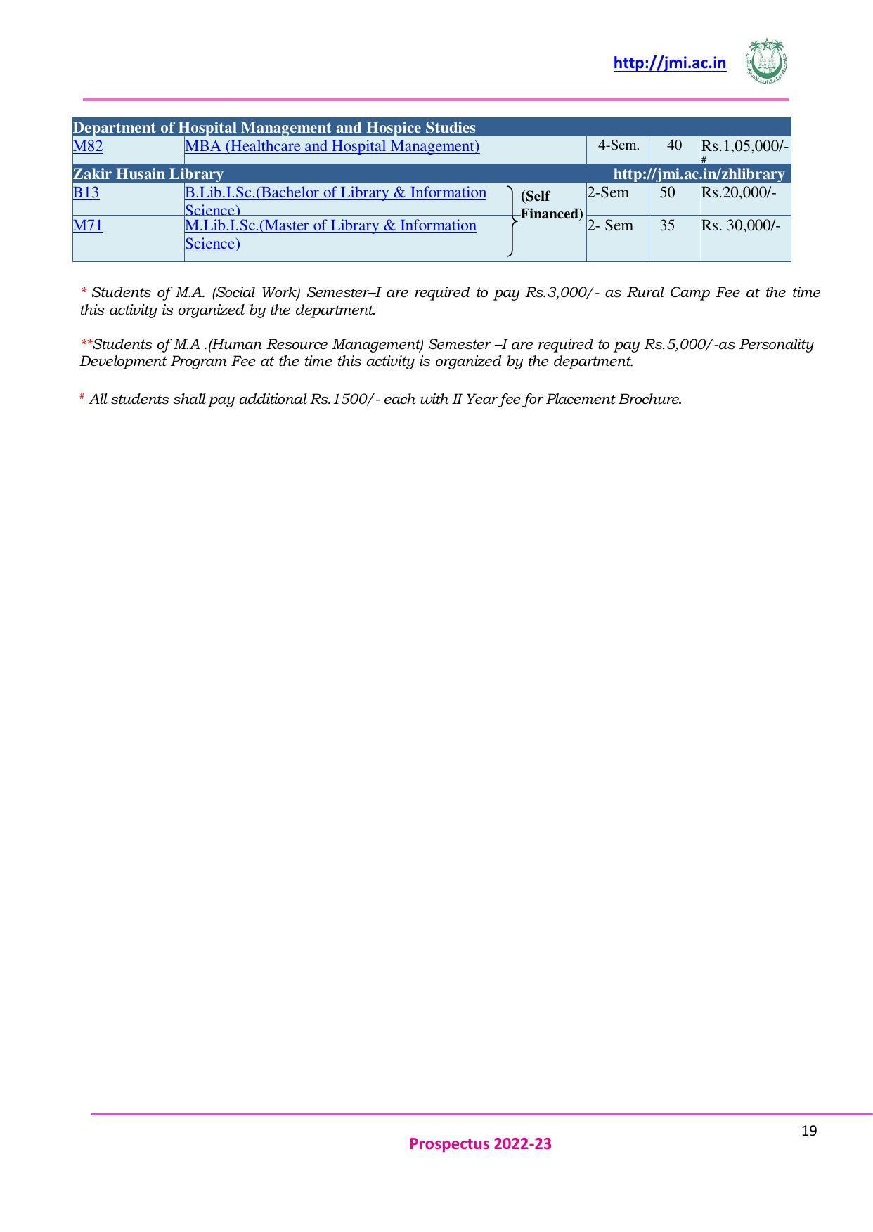 Jamia Millia Islamia University, Delhi -2022-23 (Prospectus) - Page 20