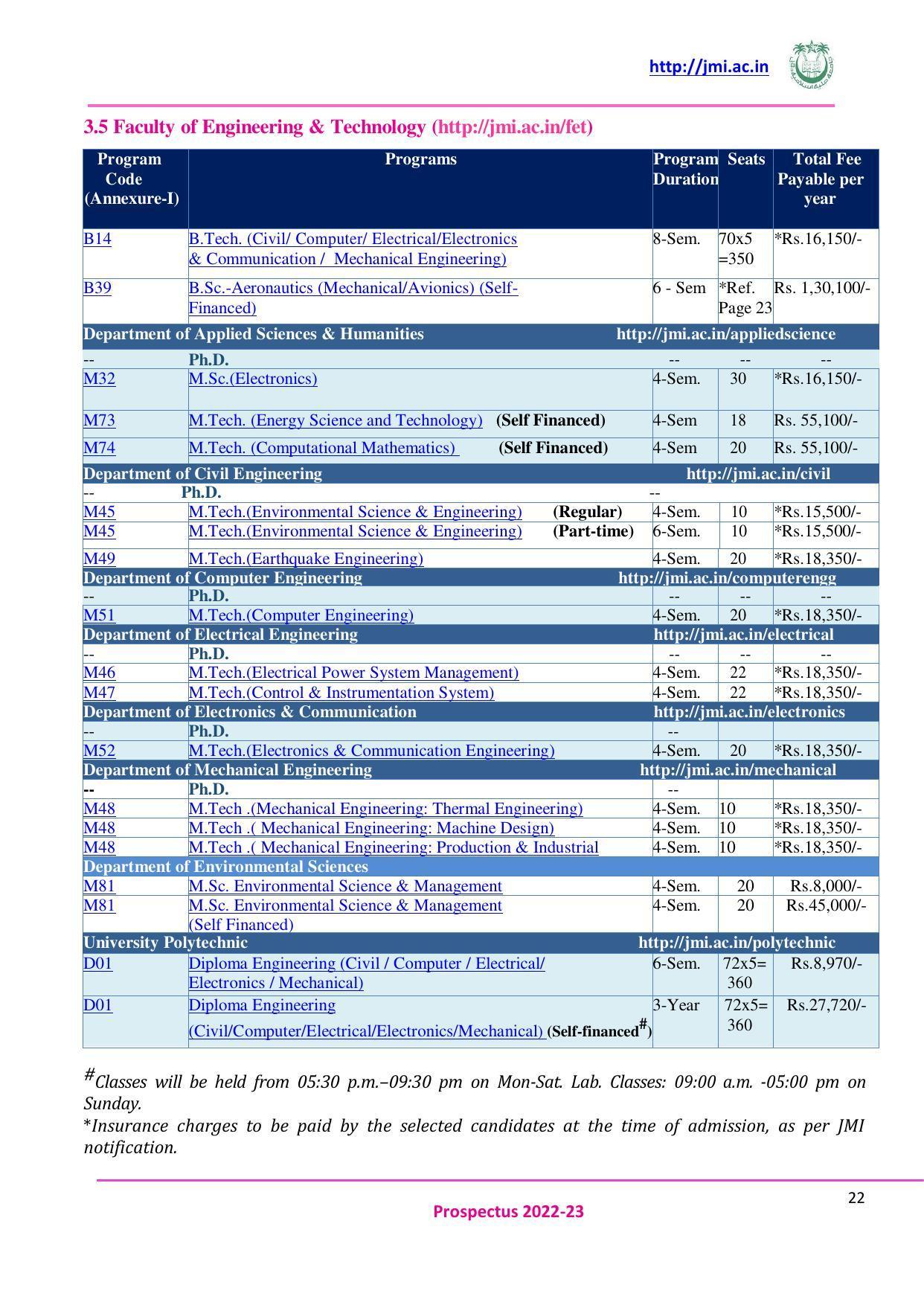 Jamia Millia Islamia University, Delhi -2022-23 (Prospectus) - Page 23