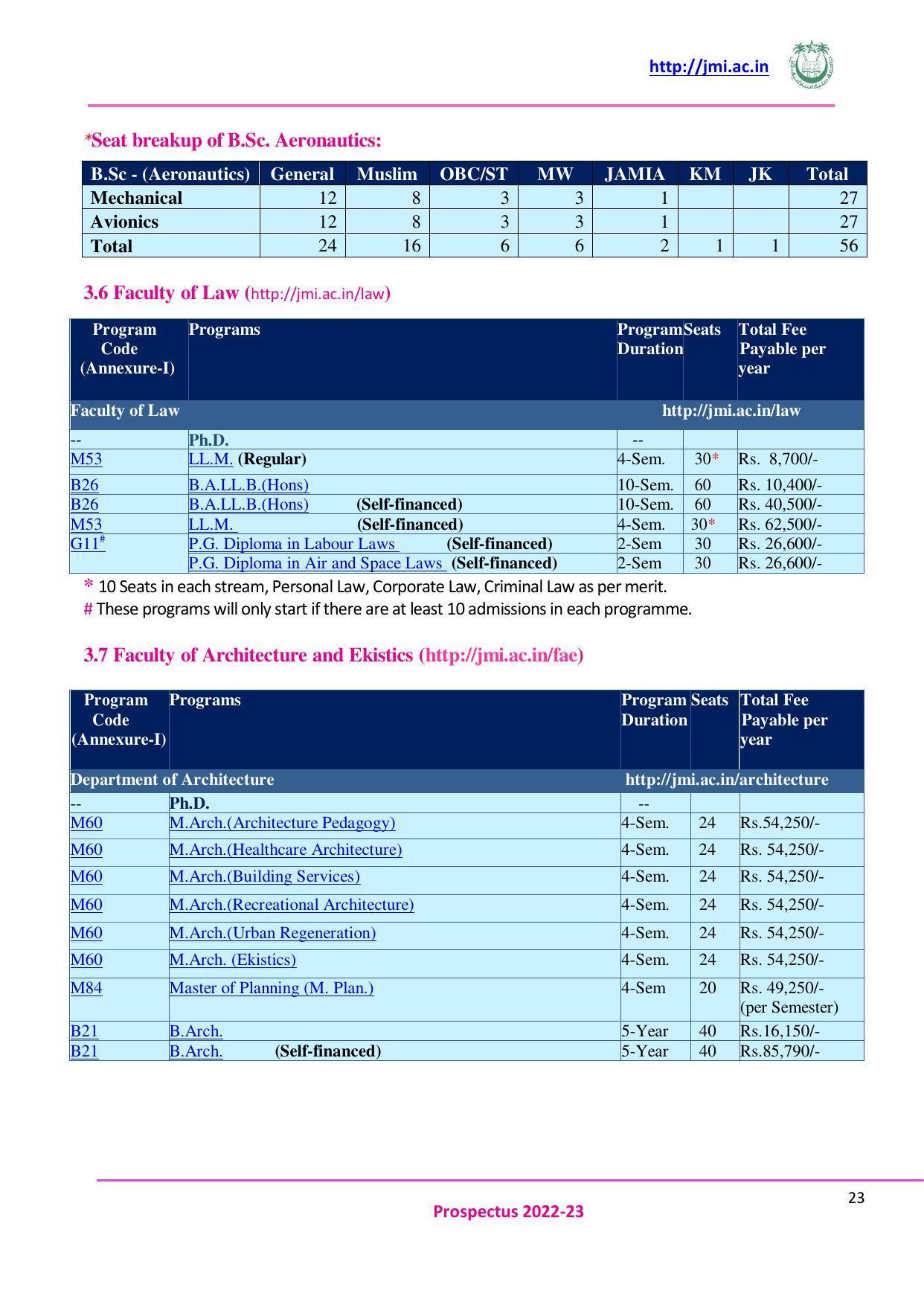 Jamia Millia Islamia University, Delhi -2022-23 (Prospectus) - Page 24