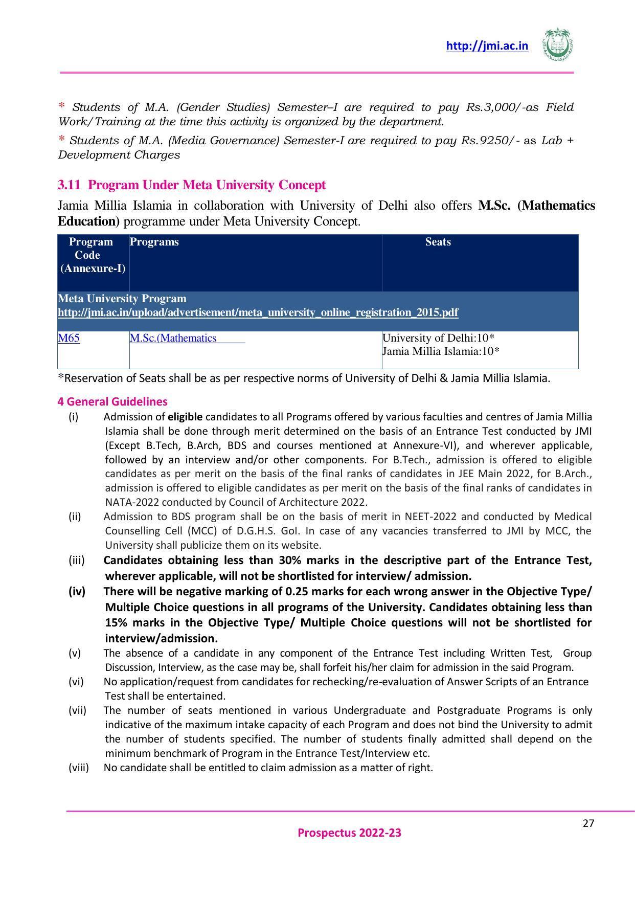 Jamia Millia Islamia University, Delhi -2022-23 (Prospectus) - Page 28