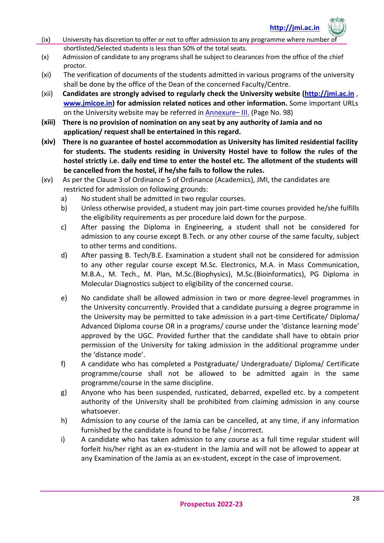 Jamia Millia Islamia University, Delhi -2022-23 (Prospectus) - Page 29
