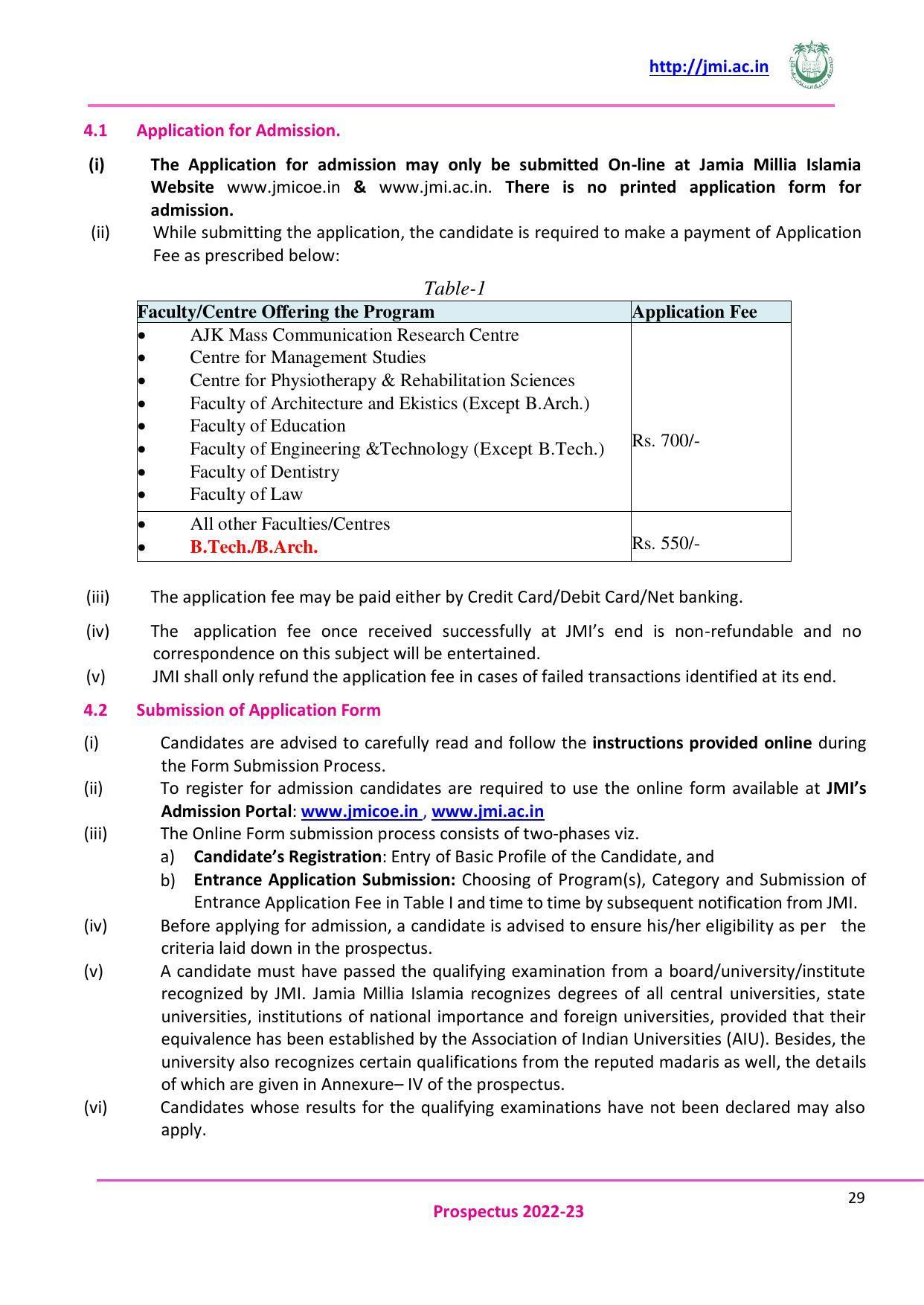 Jamia Millia Islamia University, Delhi -2022-23 (Prospectus) - Page 30