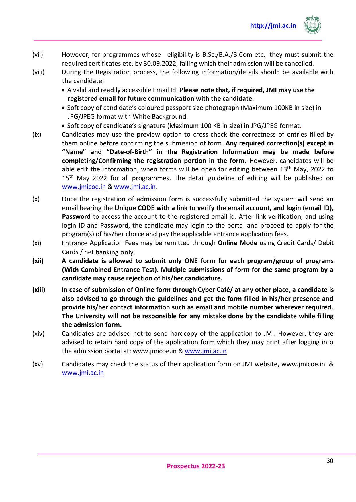 Jamia Millia Islamia University, Delhi -2022-23 (Prospectus) - Page 31