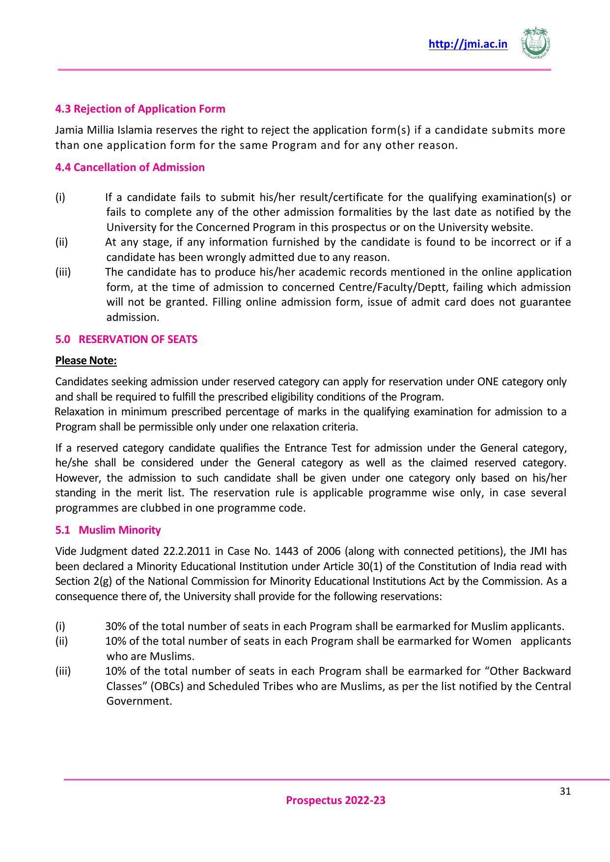 Jamia Millia Islamia University, Delhi -2022-23 (Prospectus) - Page 32
