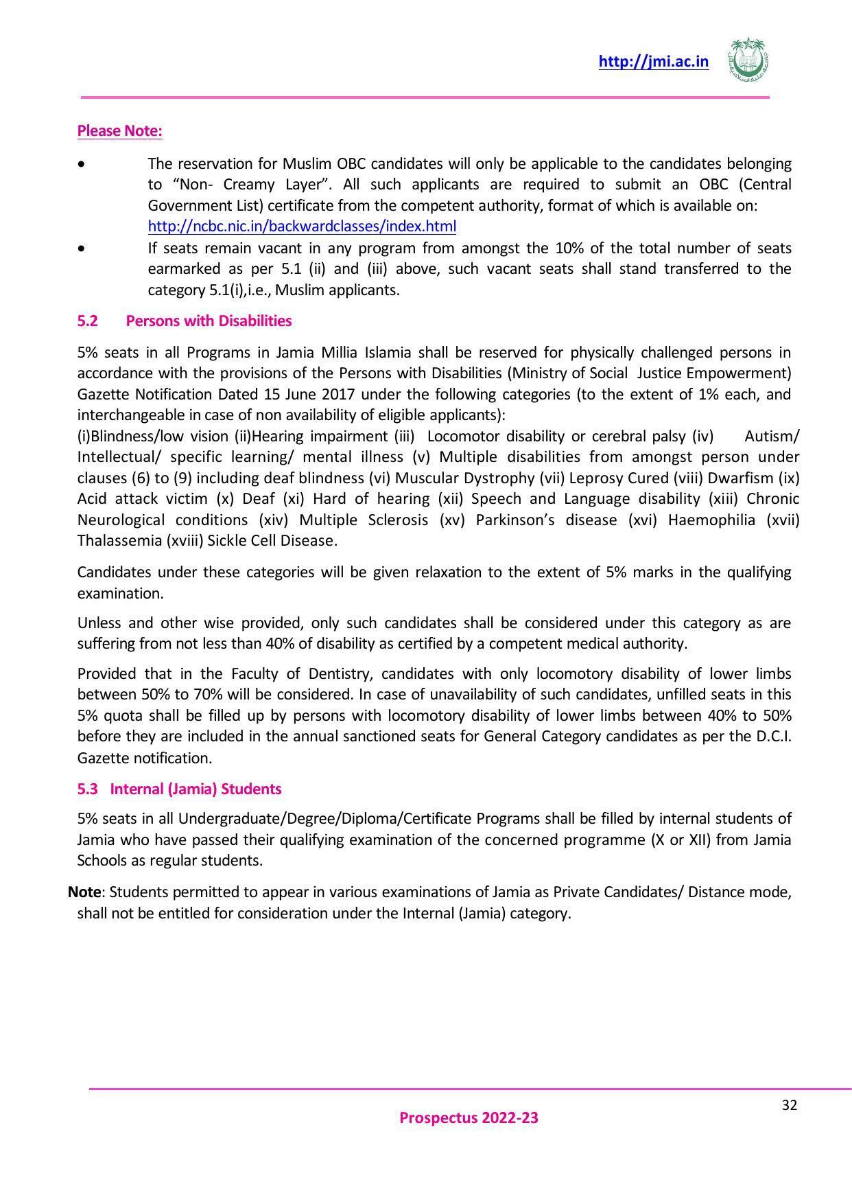 Jamia Millia Islamia University, Delhi -2022-23 (Prospectus) - Page 33