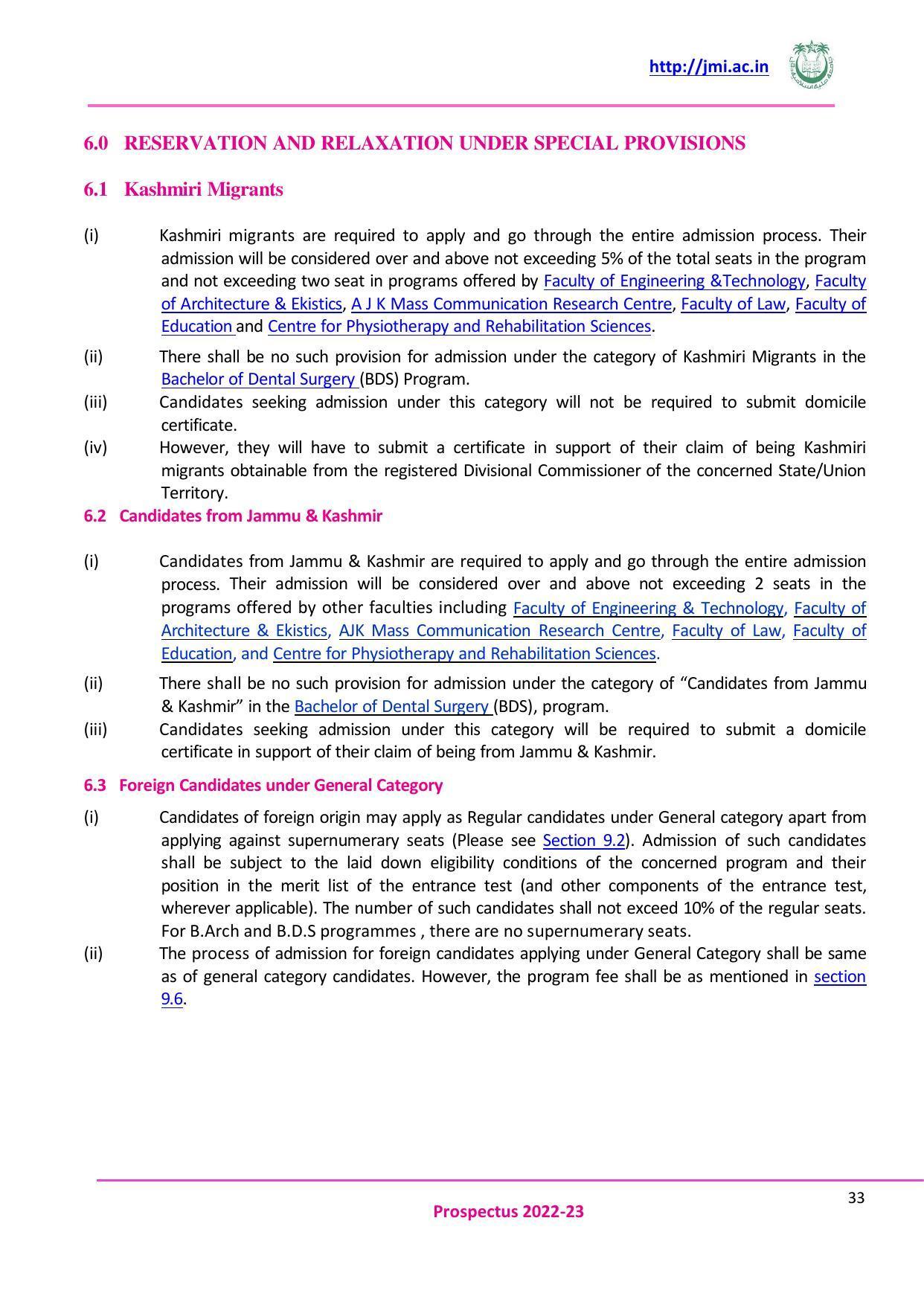 Jamia Millia Islamia University, Delhi -2022-23 (Prospectus) - Page 34