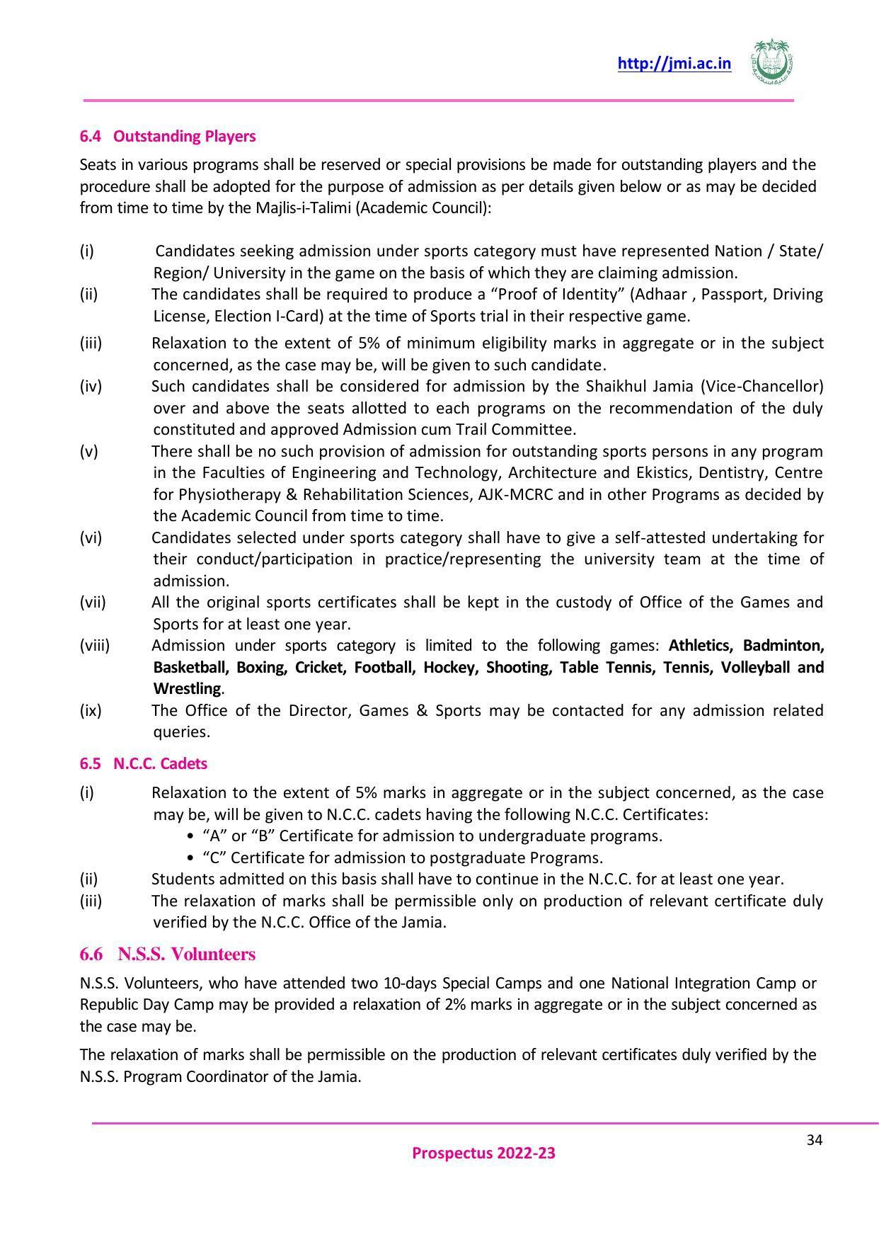 Jamia Millia Islamia University, Delhi -2022-23 (Prospectus) - Page 35