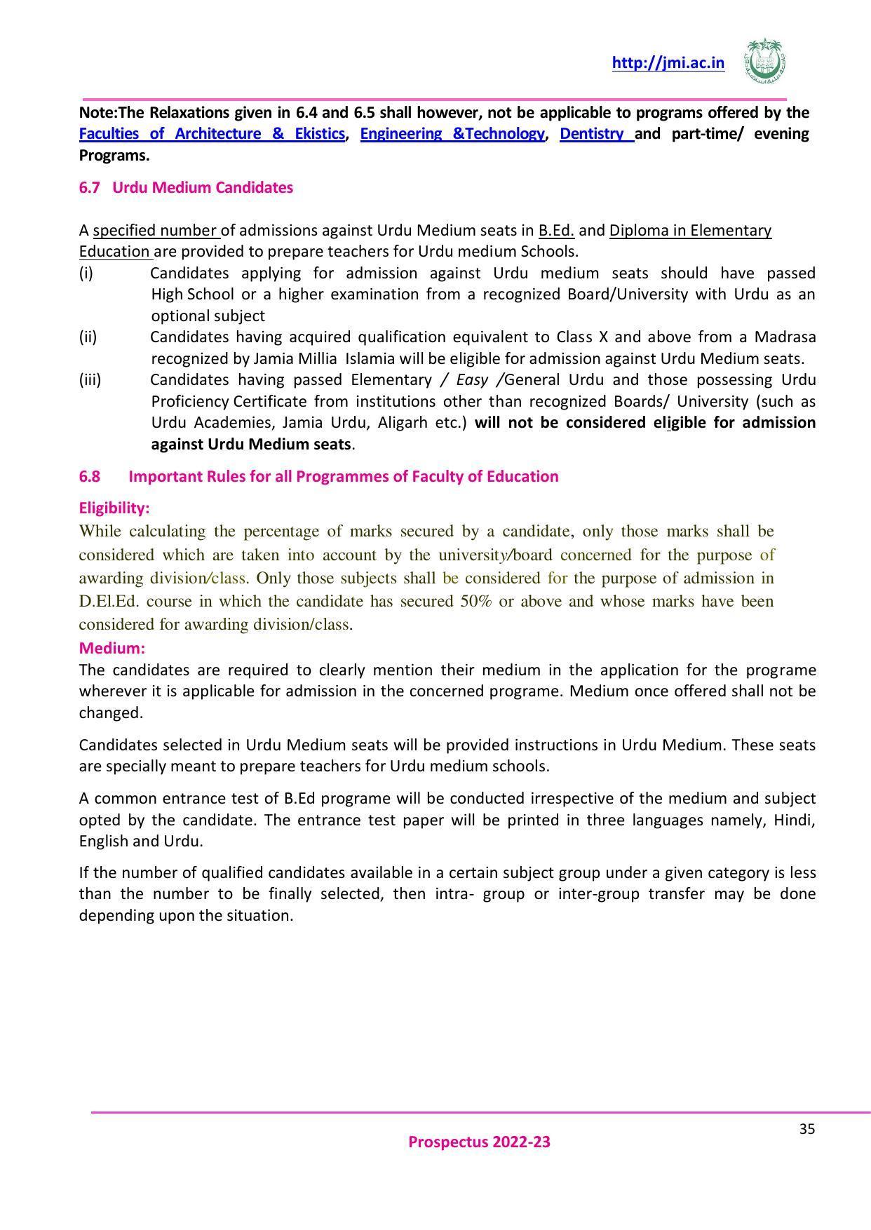 Jamia Millia Islamia University, Delhi -2022-23 (Prospectus) - Page 36