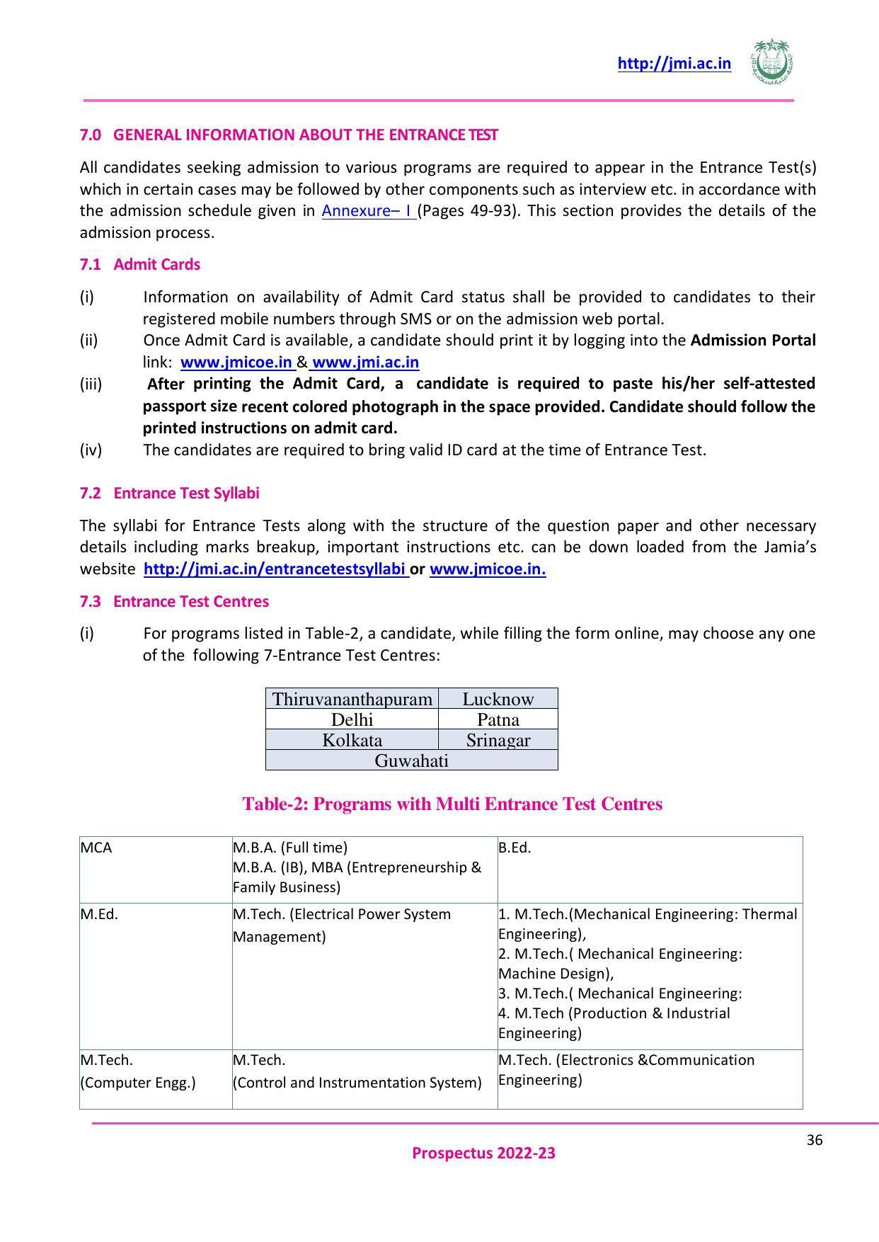 Jamia Millia Islamia University, Delhi -2022-23 (Prospectus) - Page 37