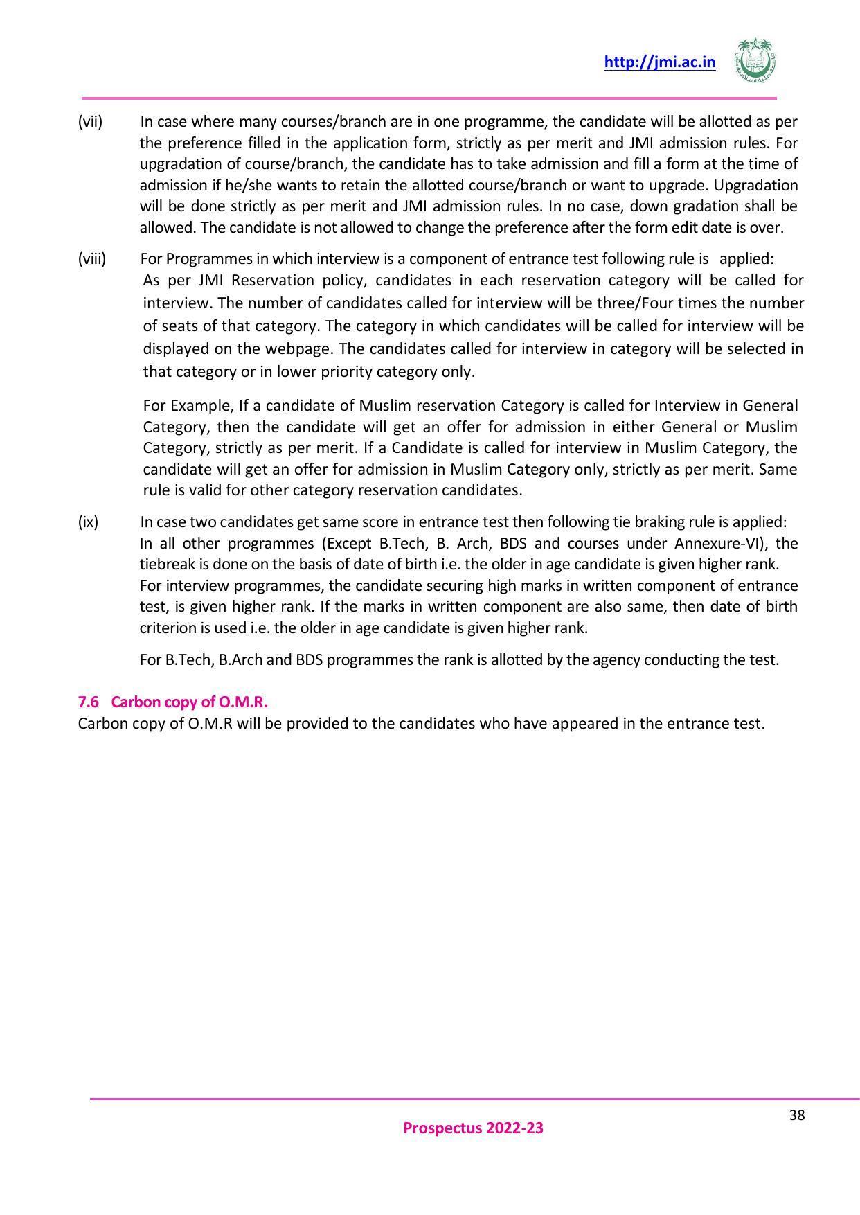 Jamia Millia Islamia University, Delhi -2022-23 (Prospectus) - Page 39