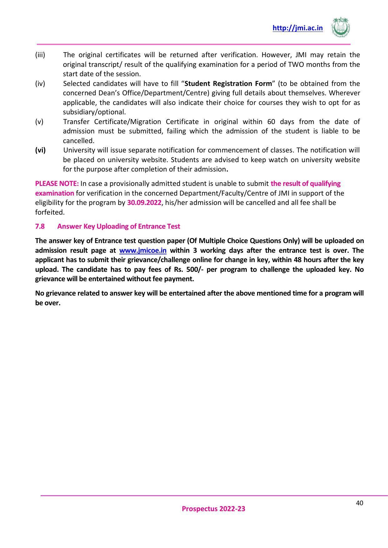 Jamia Millia Islamia University, Delhi -2022-23 (Prospectus) - Page 41