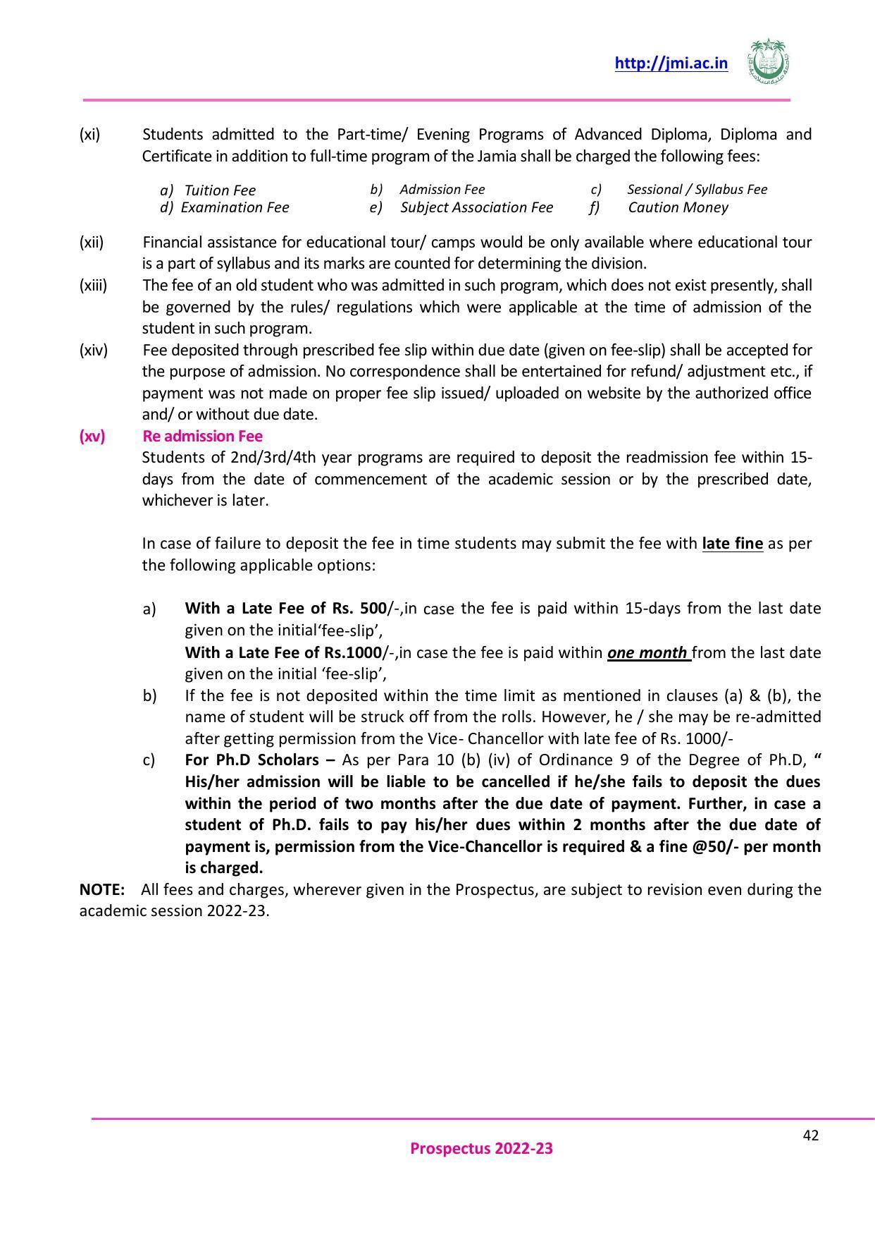 Jamia Millia Islamia University, Delhi -2022-23 (Prospectus) - Page 43