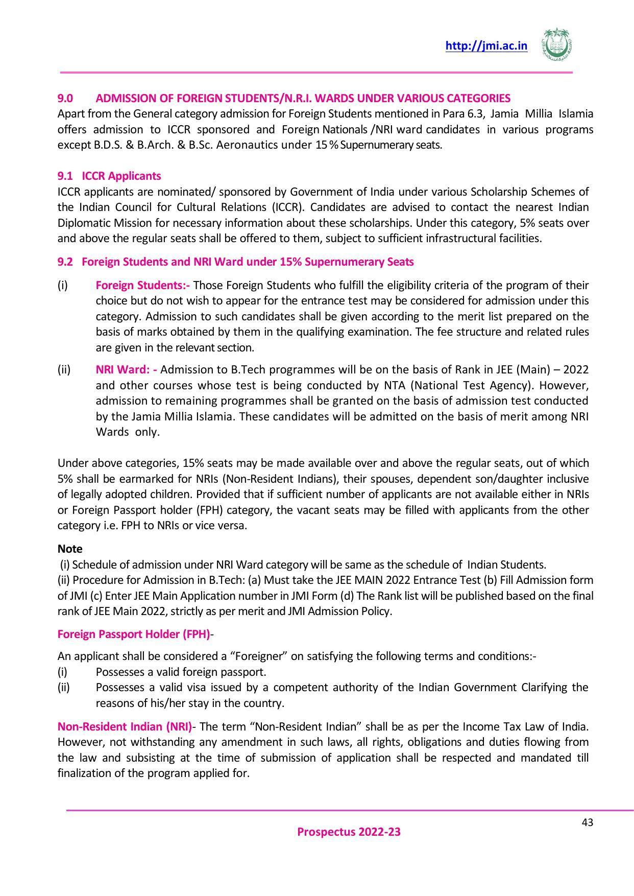 Jamia Millia Islamia University, Delhi -2022-23 (Prospectus) - Page 44