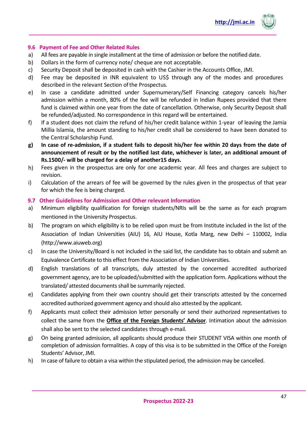 Jamia Millia Islamia University, Delhi -2022-23 (Prospectus) - Page 48
