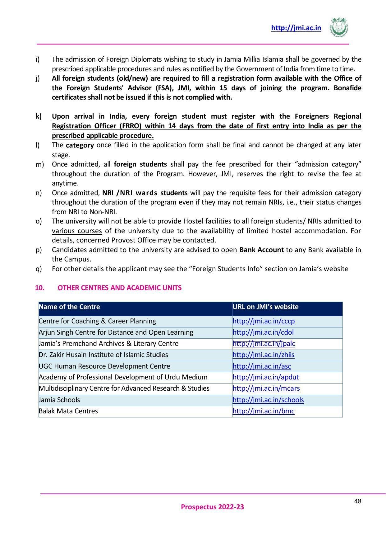 Jamia Millia Islamia University, Delhi -2022-23 (Prospectus) - Page 49