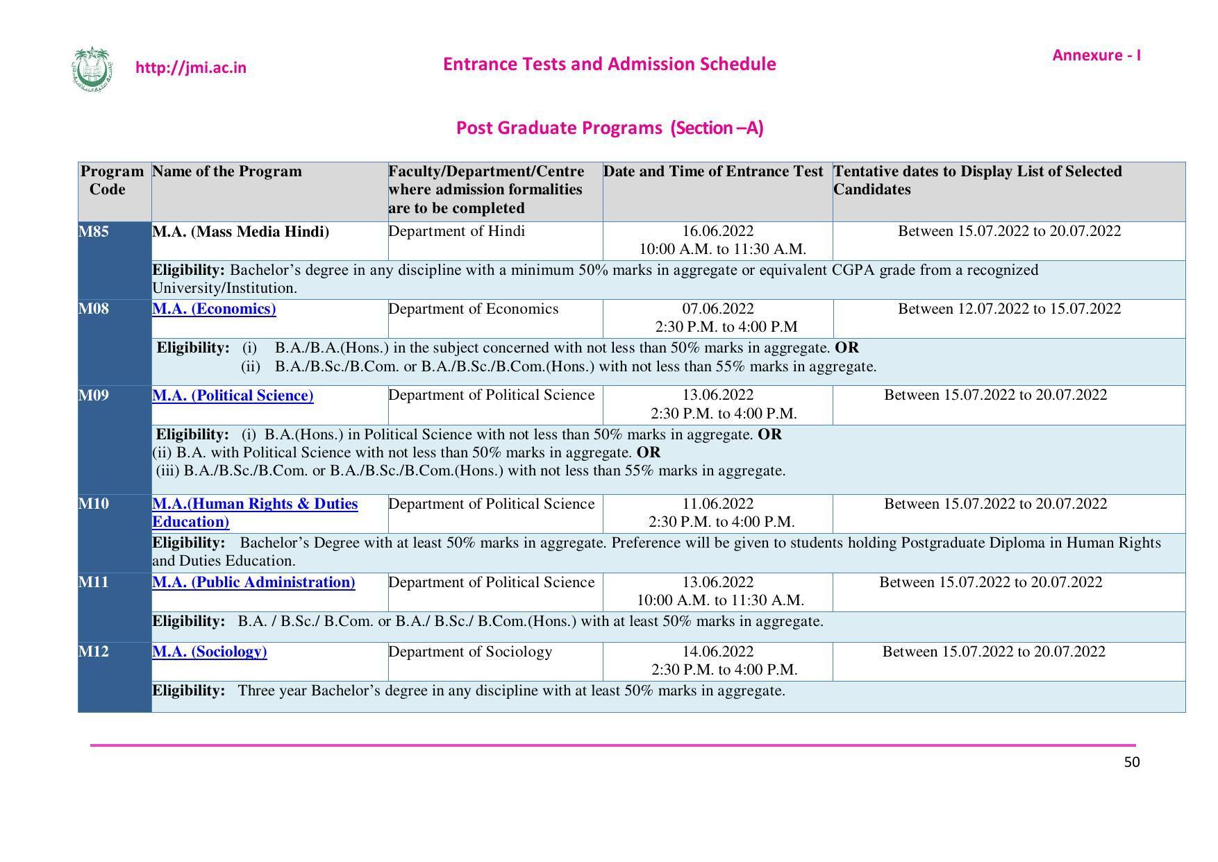 Jamia Millia Islamia University, Delhi -2022-23 (Prospectus) - Page 51